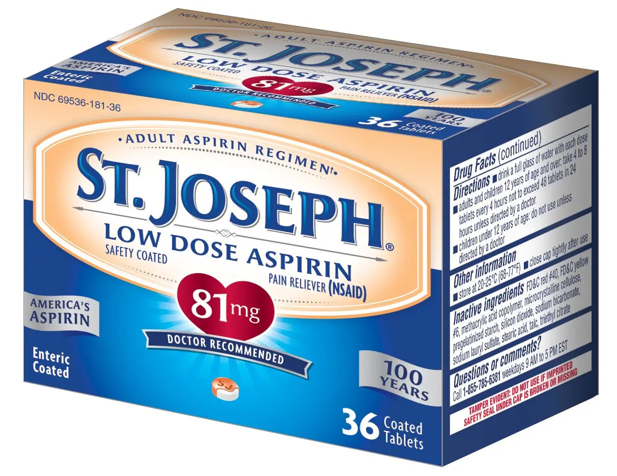 St. Joseph Aspirin Pain Reliever (NSAID) 81mg, Enteric Safety Coated, Adult Low Dose Regimen, 36 ct St. Joseph uk supplements