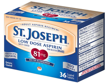 St. Joseph Aspirin Pain Reliever (NSAID) 81mg, Enteric Safety Coated, Adult Low Dose Regimen, 36 ct St. Joseph uk supplements