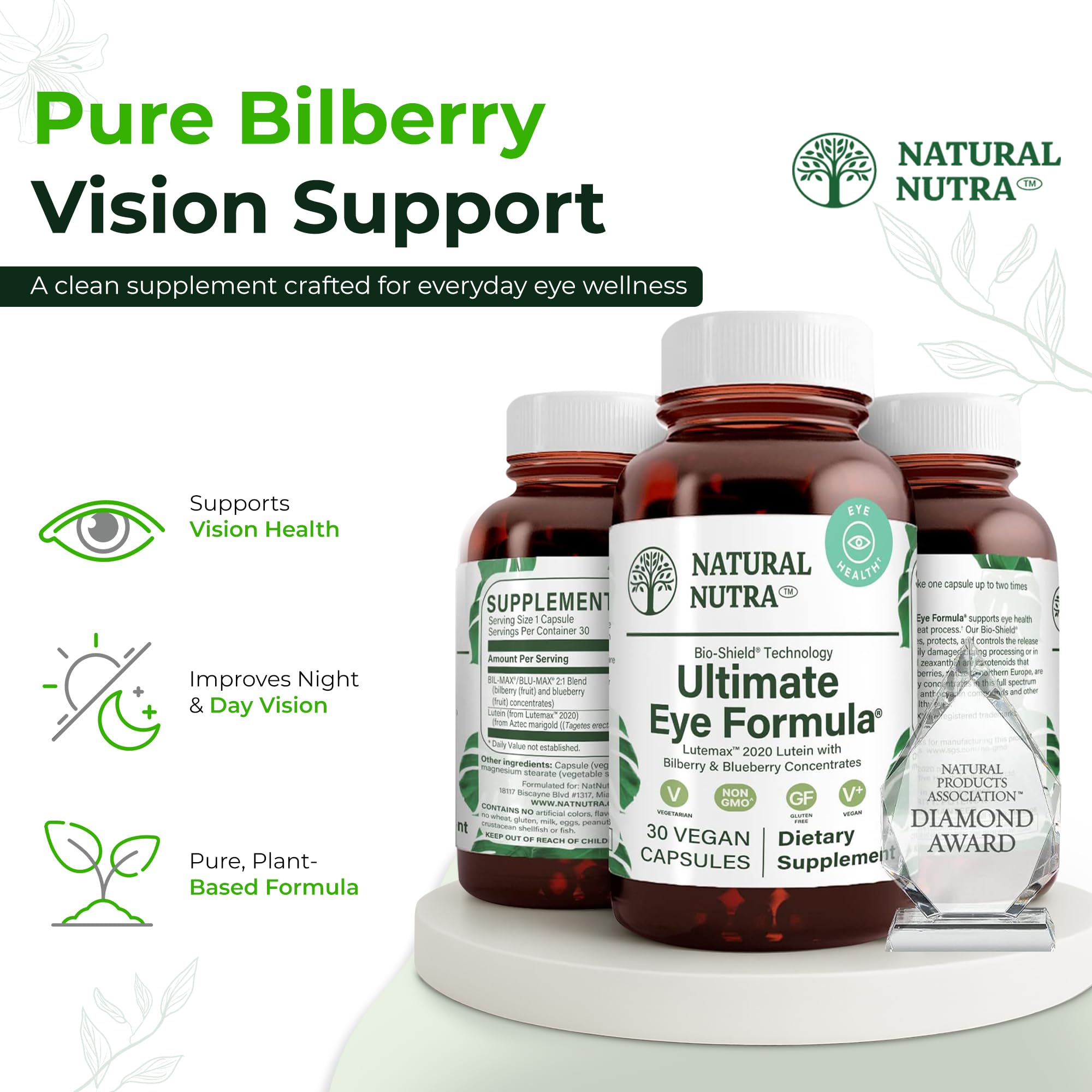 Natural Nutra Ultimate Eye Health Supplement - Bilberry & Blueberry Extract Blend for Day and Night Vision Support, Promotes Color Perception & Eye Clarity - Non-GMO, Vegan - 30 Capsules (Pack of 3) Natural Nutra uk supplements