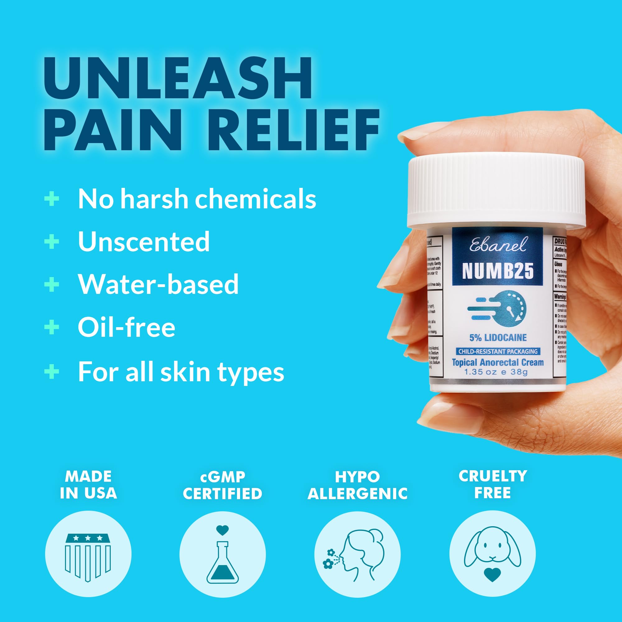 Ebanel 5% Lidocaine Numbing Cream, Pain Relief Burn Itch Numb Cream, Maximum Strength Numb25 Topical Anesthetic with Allantoin, Vitamin E for Local and Anorectal Uses, Hemorrhoid Treatment, 1.35 Oz Aus Healthcare uk supplements