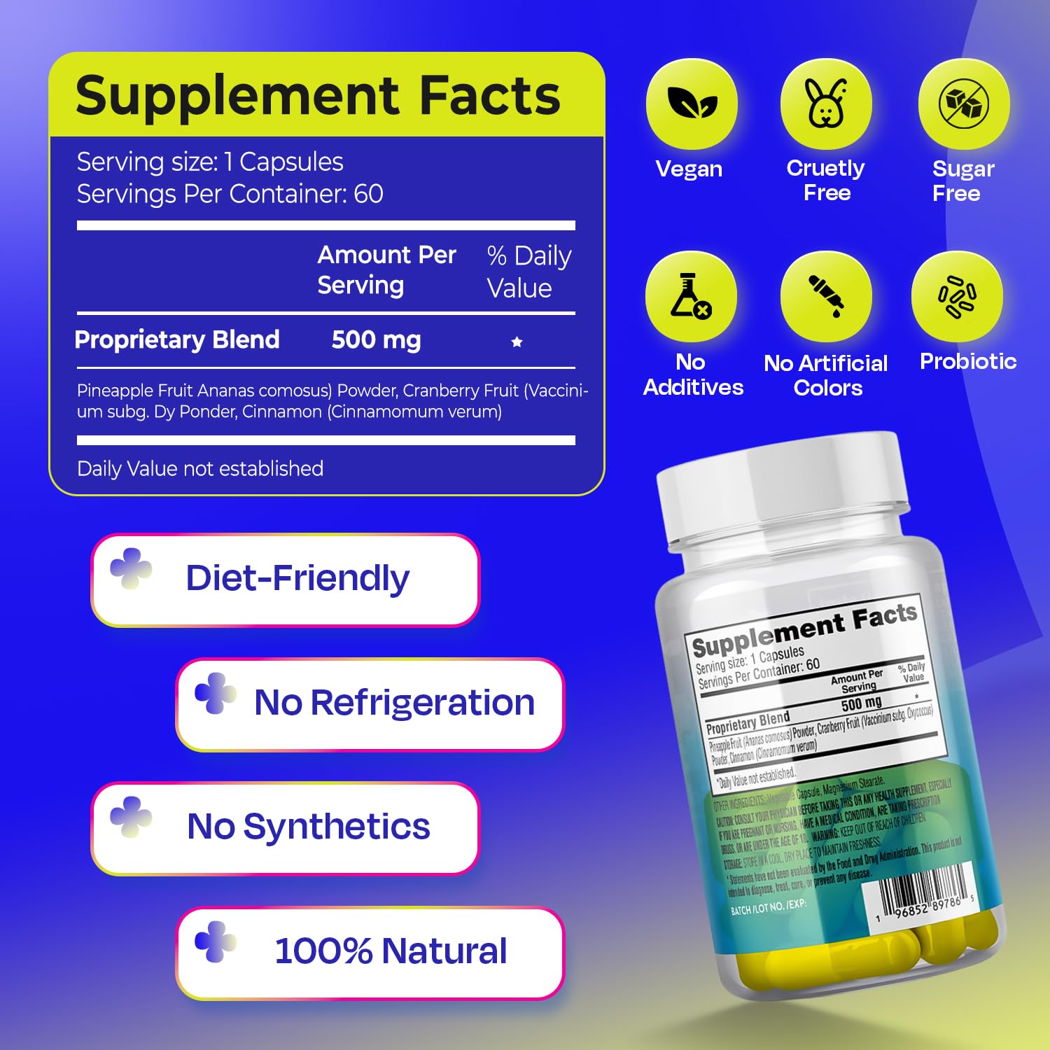Pineapple Probiotics for Men – 625mg Sweet Spot Formula with Pineapple Extract, Cranberry & Cinnamon, Supports pH Balance & Freshens Taste, 60 Capsules, Made in the USA TASTE THE SWEET SPOT uk supplements