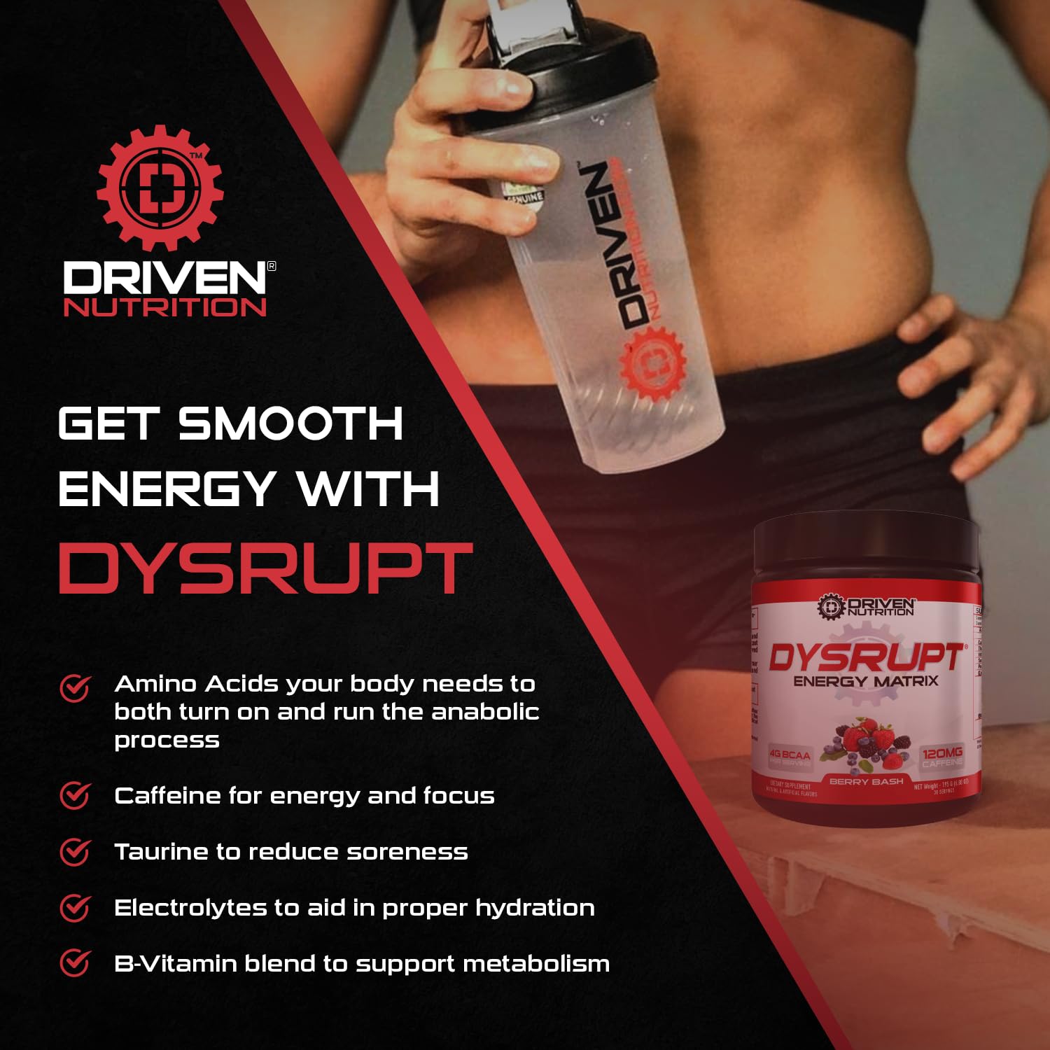 Driven Nutrition DYSRUPT: BCAA + Caffeine with Electrolytes: Sugar & Gluten Free Supplement Driven Nutrition uk supplements