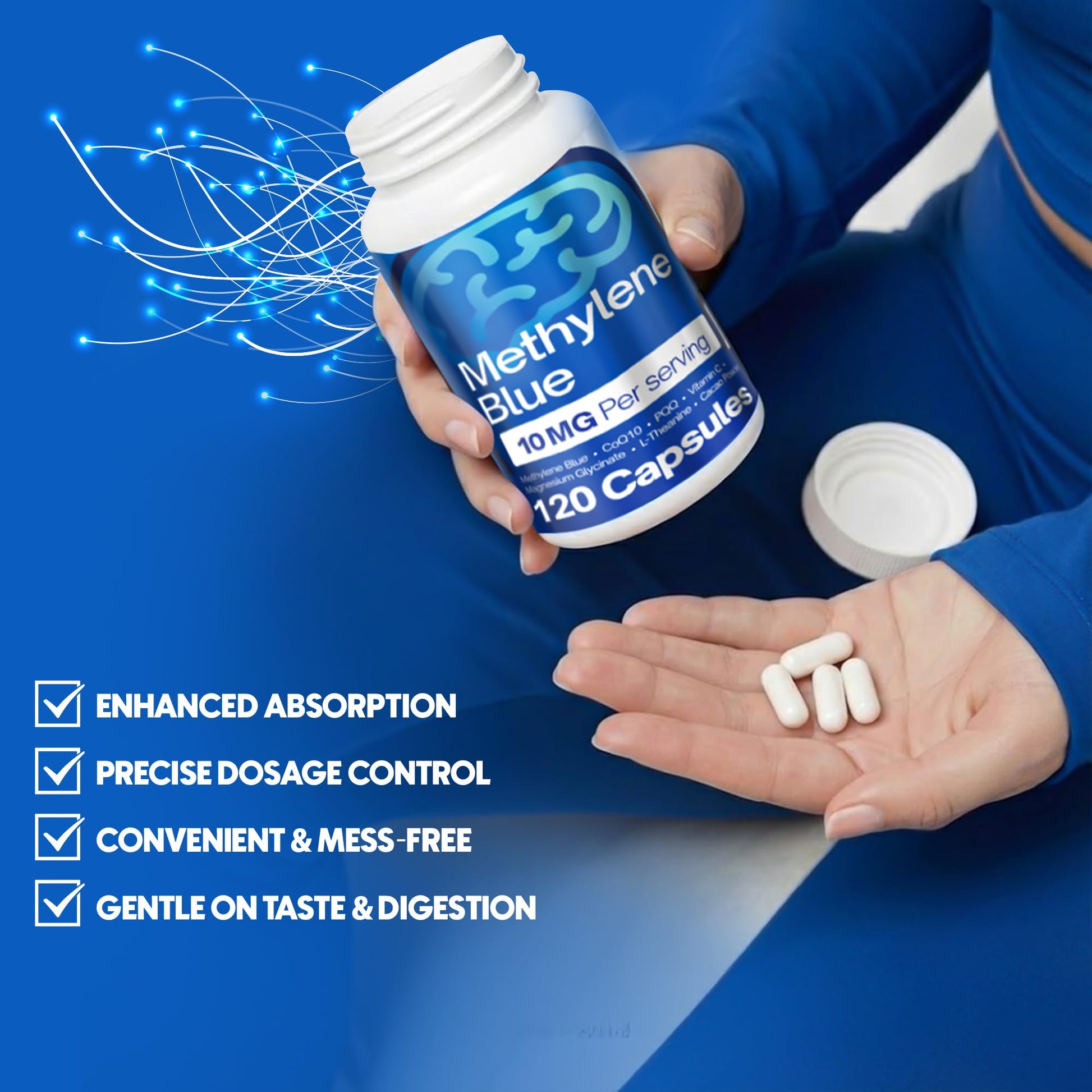 FitVitality Methylene Blue Capsules – Formulate CoQ10, PQQ, Vitamin C, L-Theanine, Cacao – 120 Vegan Capsules per Bottle – No Flavor, Easy Daily Use FitVitality uk supplements