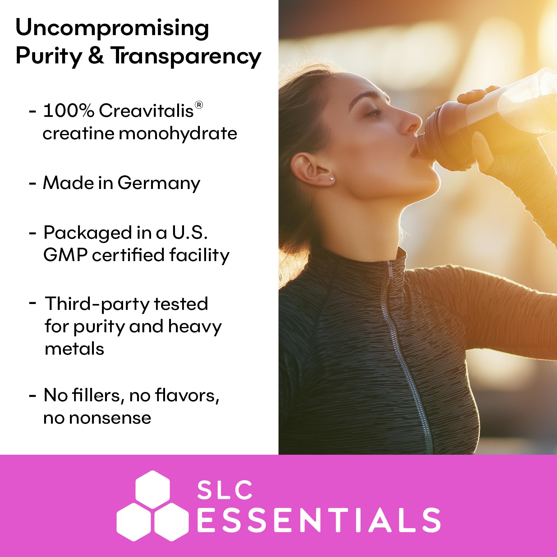 SLC Essentials Creatine Monohydrate Powder | 100% Pure Micronized Creavitalis® | German-Made | Unflavored, No Fillers | Supports Muscle Strength, Recovery, & Cognitive Energy | 5g Servings SLC Essentials uk supplements