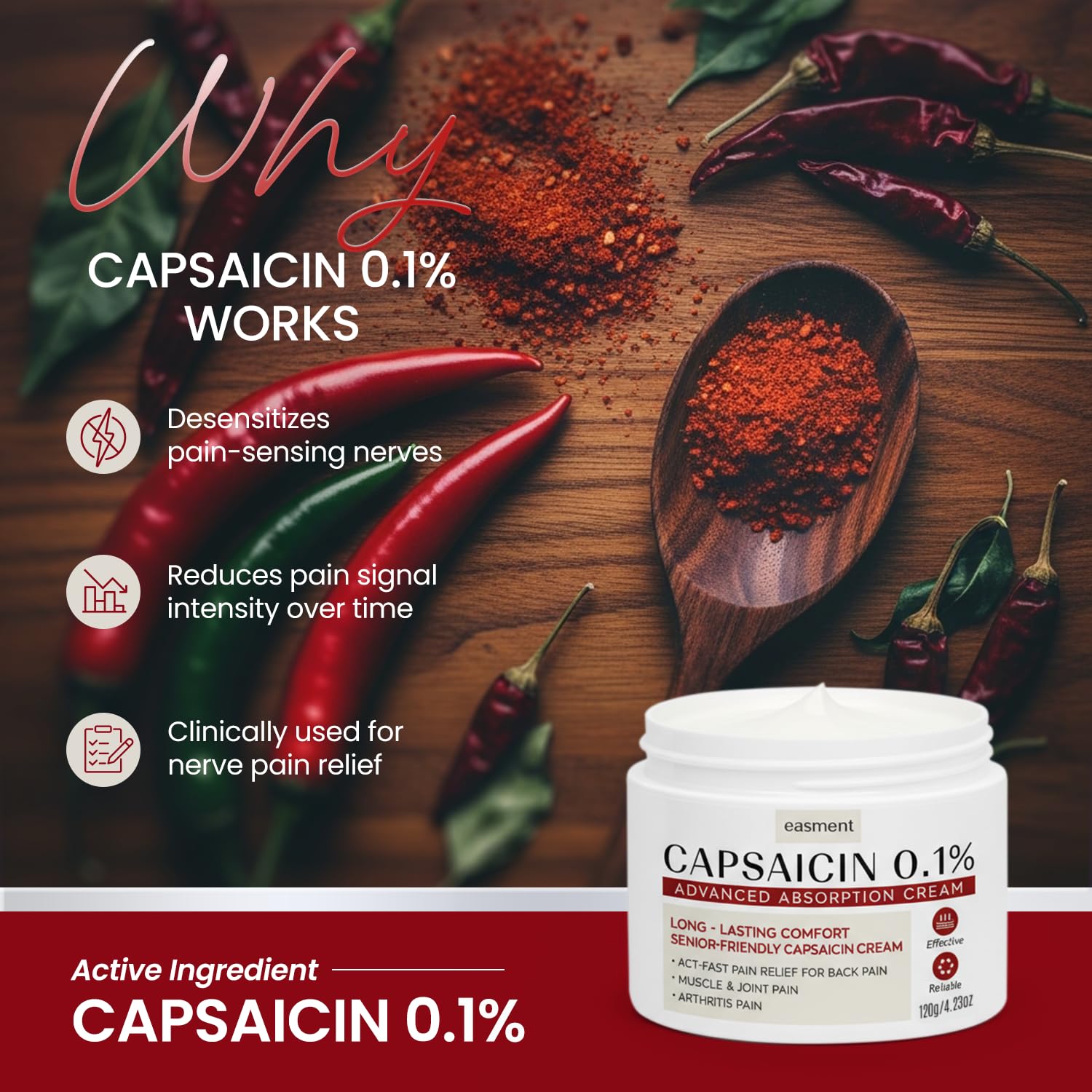 Easment Capsaicin Pain Relief Cream – Topical Arthritis & Muscle Pain Relief for Joint, Nerve & Back Pain – Medicated Pain Cream with Capsaicin 0.1% – Arnica, Aloe & Chamomile, 4.23 Fl Oz Easment uk supplements