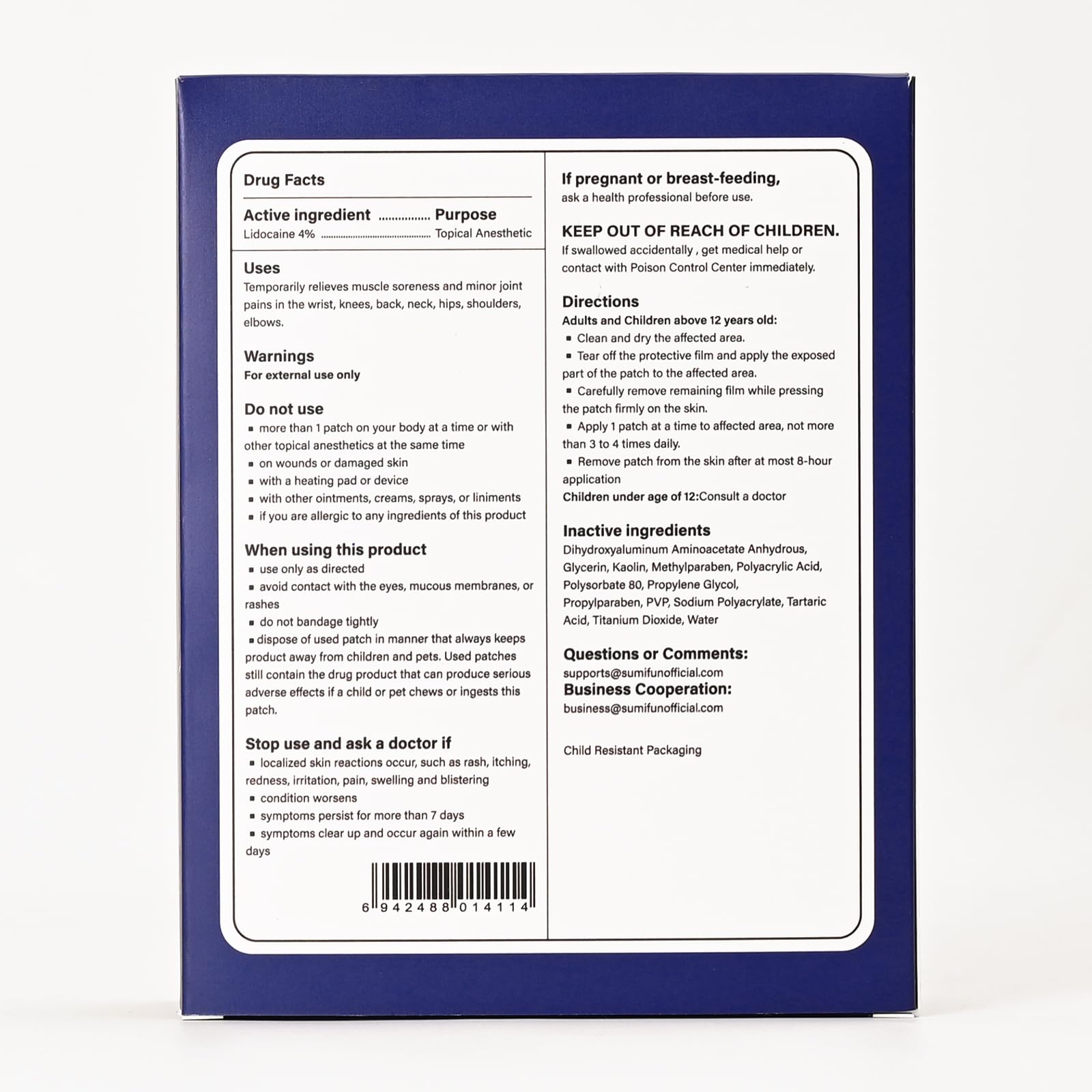 Sumifun 4% Lidocaine XL Pain Patches | Extra Large 4.72"x7.87" for Full Back & Thigh Coverage | Maximum Strength OTC Numbing | 8-Hour Medical Adhesion (X-Large, Count, 18) Sumifun uk supplements