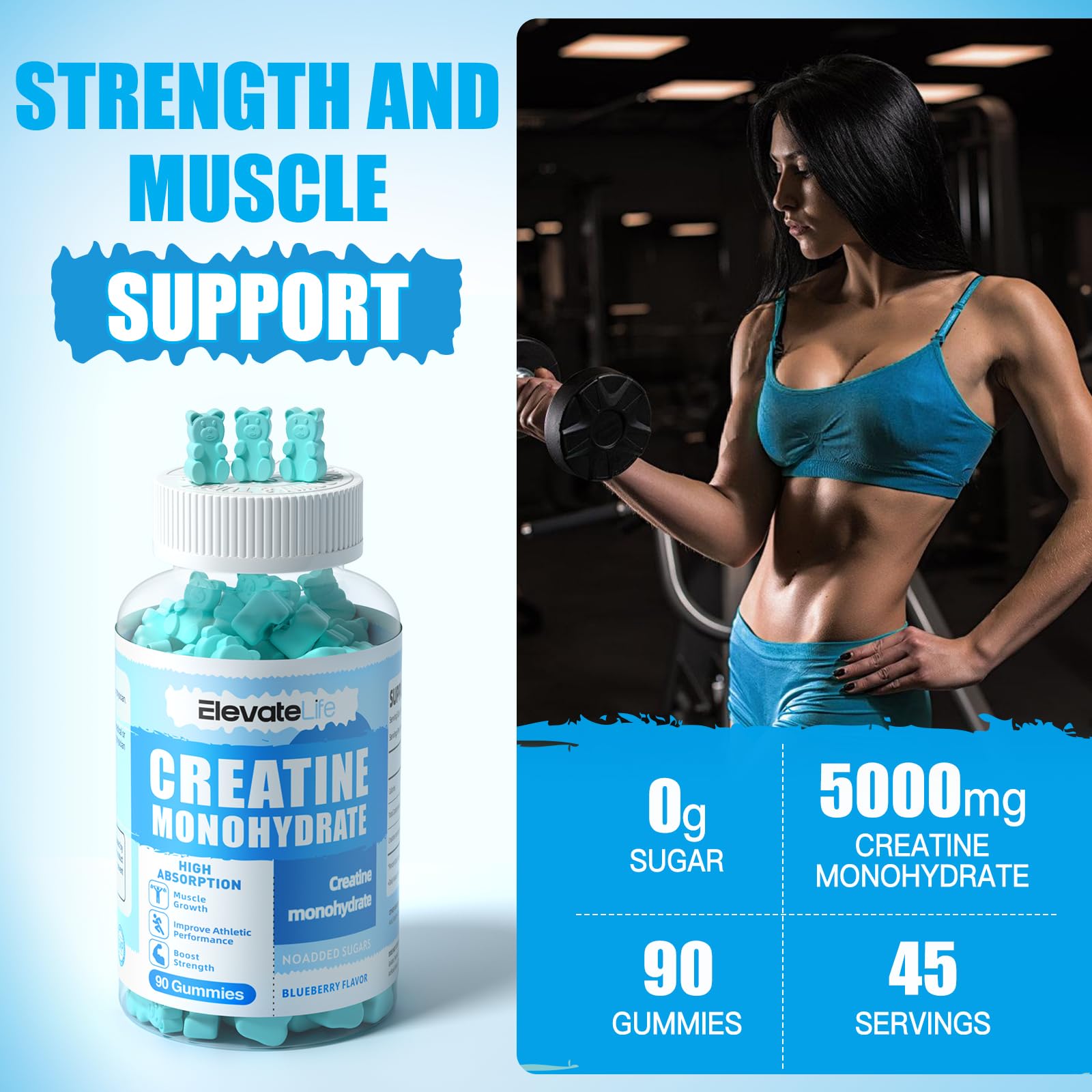 ElevateLife Creatine Monohydrate Gummies 5000mg for Men & Women, Chewables ElevateLife uk supplements