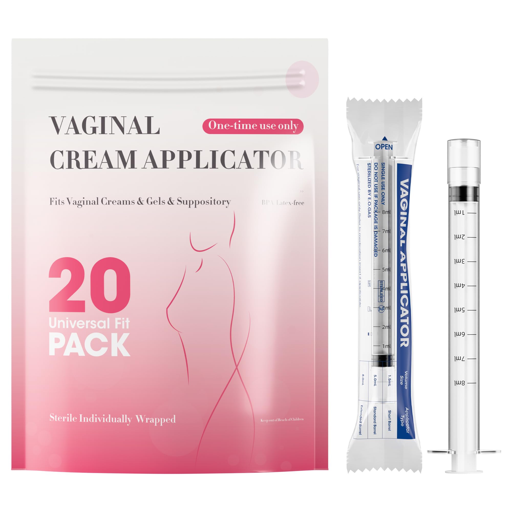 Disposable Vaginal Suppository Applicator for Women – 8ml Lube Injector Syringes with Smooth Tip, Fits Most Creams Gels Pills Tablet Suppositories, Sterilized Individually Wrapped, Pack of 20 BeHerk uk supplements