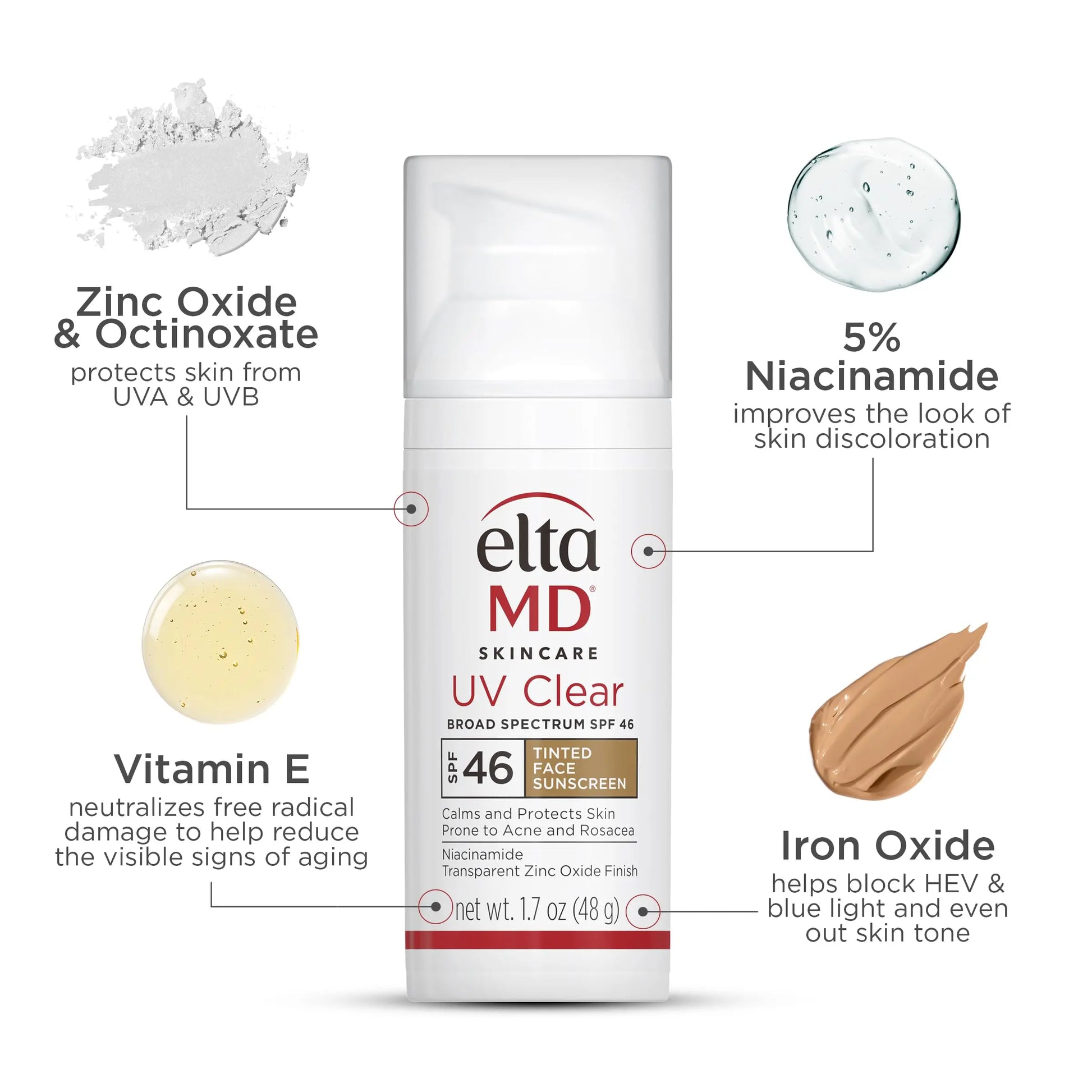 EltaMD UV Clear Tinted Sunscreen for Face, SPF 46 with Zinc Oxide, Oil-Free, Dermatologist Recommended, For Acne-Prone Sensitive Skin, 1.7 oz EltaMD uk supplements