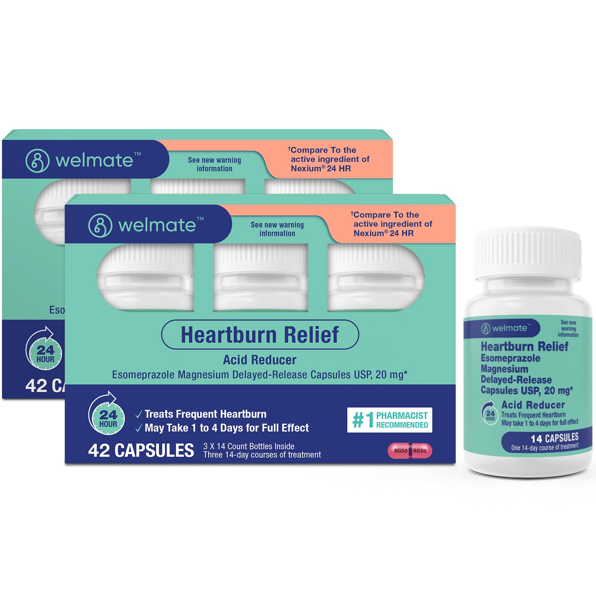 WELMATE Esomeprazole Magnesium 20mg Delayed Release Capsules, 84 Count (2-Pack) – Acid Reducer for Frequent Heartburn & Acid Reflux Relief, 24HR Protection, Digestion Support WELMATE uk supplements