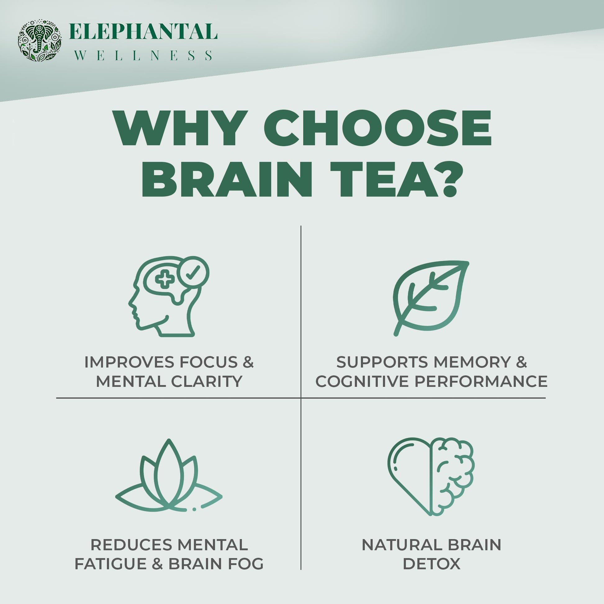 Elephantal Wellness Premium Brain Herbal Tea | Nootropic Focus & Mental Clarity with Ginkgo, Bacopa, Gotu Kola & Rosemary | Non-GMO, Caffeine-Free Coffee Alternative, Handmade Loose Leaf Blend, 2oz Loose Leaf, 20 Servings Elephantal Wellness uk supplements