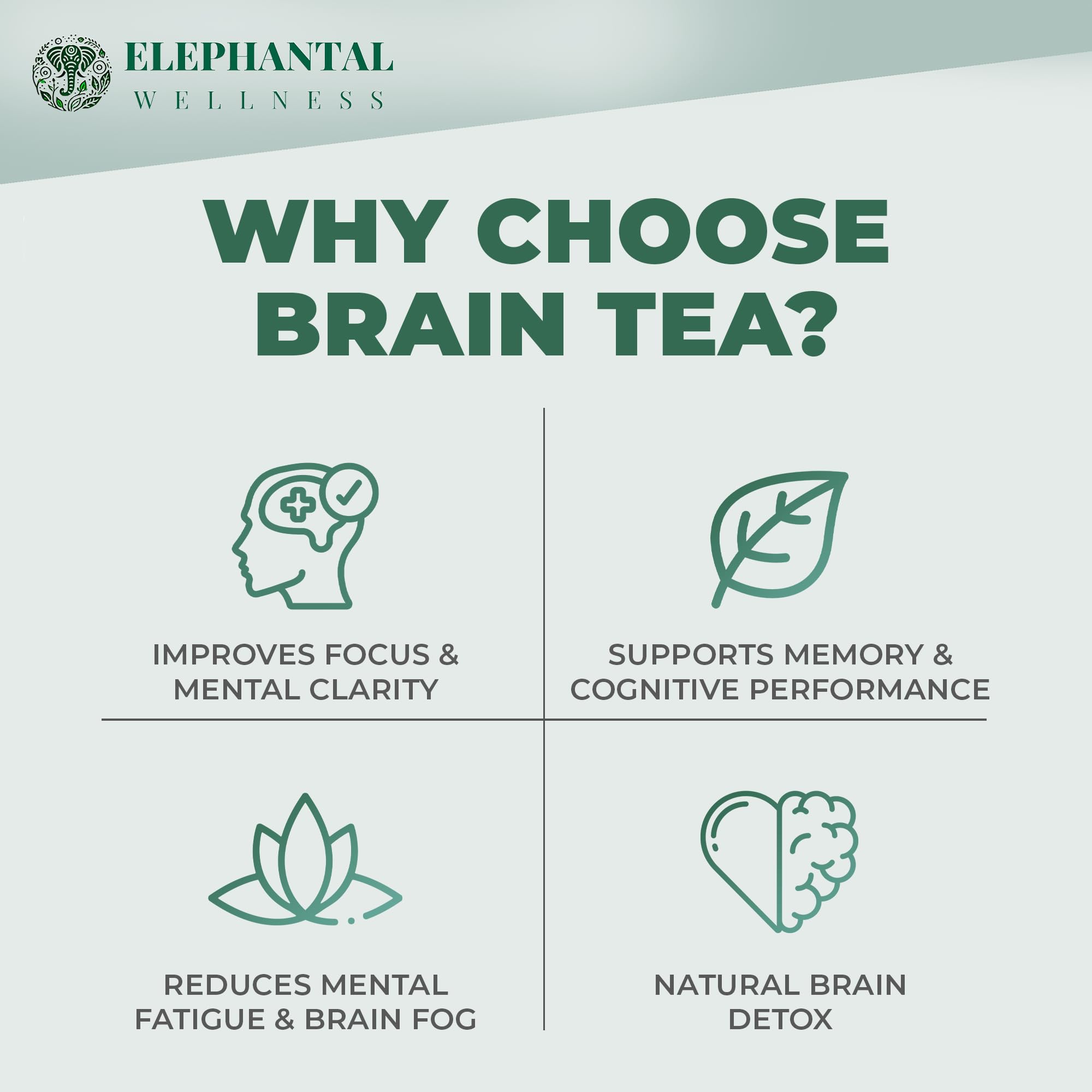 Elephantal Wellness Premium Brain Herbal Tea | Nootropic Focus & Mental Clarity with Ginkgo, Bacopa, Gotu Kola & Rosemary | Non-GMO, Caffeine-Free Coffee Alternative, Handmade Loose Leaf Blend, 2oz Loose Leaf, 20 Servings Elephantal Wellness uk supplements