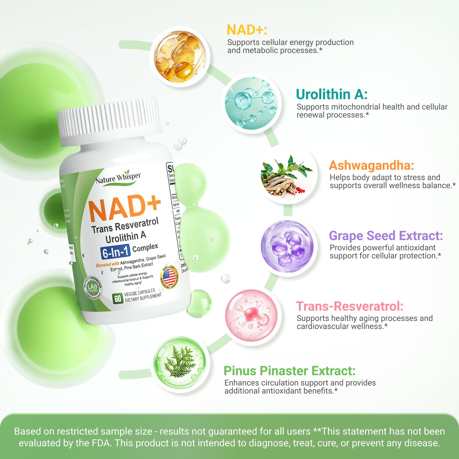 Nature Whisper NAD+ Supplement 620mg | 6-in-1 Complex with Resveratrol, Ashwagandha & Urolithin A - Daily Energy Stack for Focus, Brain Fog & Healthy Aging - 60 Capsules Nature Whisper uk supplements