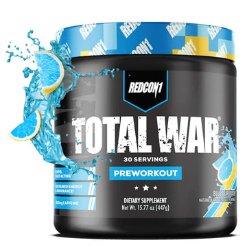 REDCON1 Total War Pre Workout - Beta Alanine + Citrulline Malate Keto Friendly Preworkout for Men & Women with 320mg of Caffeine - Fast Acting -Blue Lemonade (30 Servings) REDCON1 uk supplements