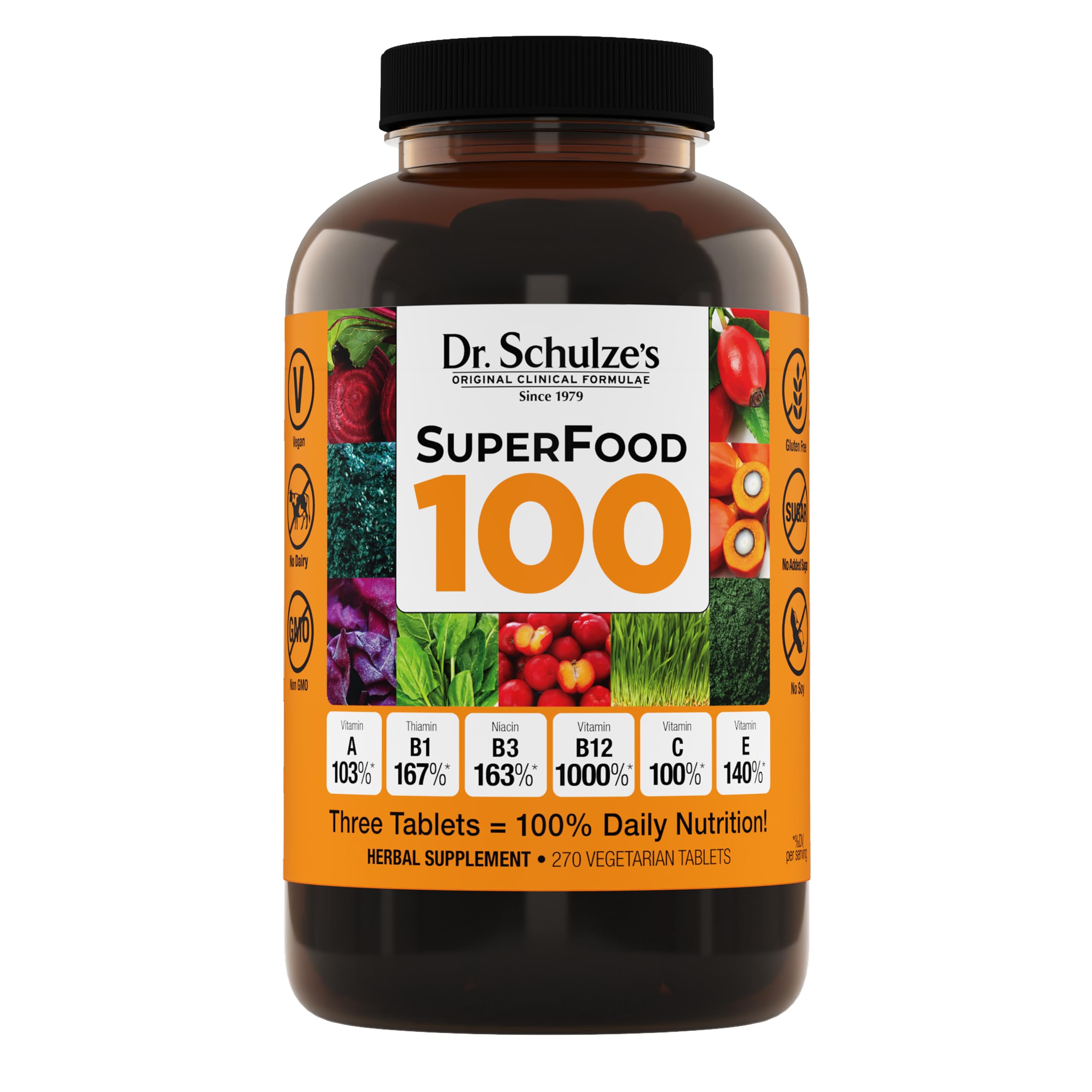 Dr. Schulze's SuperFood 100 - Everyday Superfood Supplement to Support Overall Wellness - Mutivitamin Support for Cellular Nutrition & Energy - Clean Ingredients - Gluten-Free & Dairy-Free - 270 Count Dr. Schulze's uk supplements