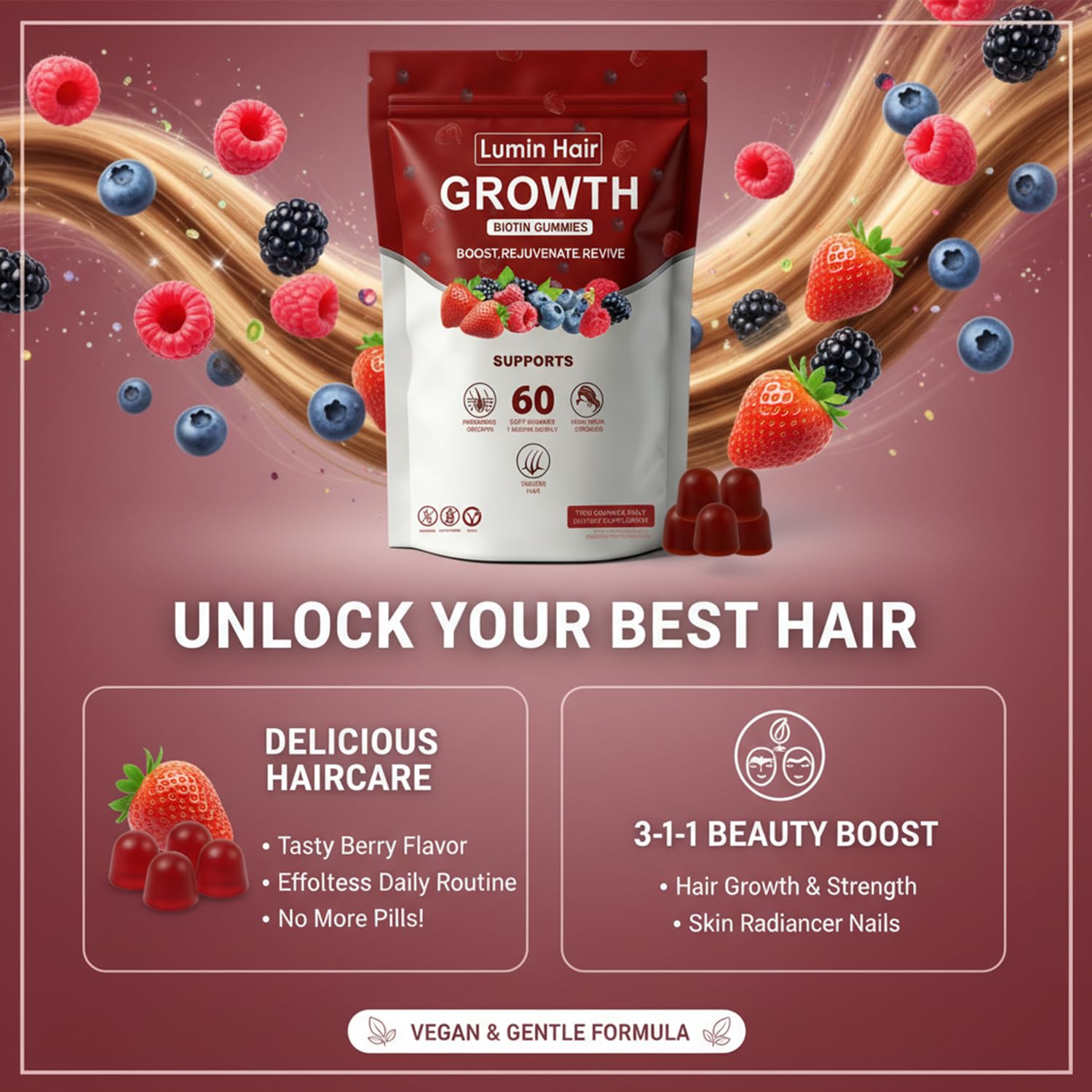 Lumin Hair Growth Gummies for Black Women, 60 Vegan Gummies, Daily Hair Nourishment with Biotin, Collagen & Botanical Extracts, Supports Healthy Hair Growth & Strength Lumin Hair uk supplements