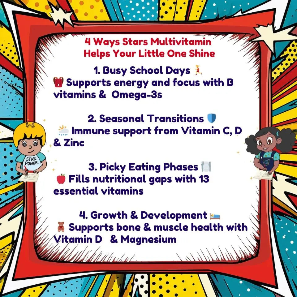 Stars Kids Multivitamin Gummies with Omega 3, Vitamins for Kids with A, B, C, D, Plant Based Multi Vitamins for Children, Manganese Vitastars uk supplements