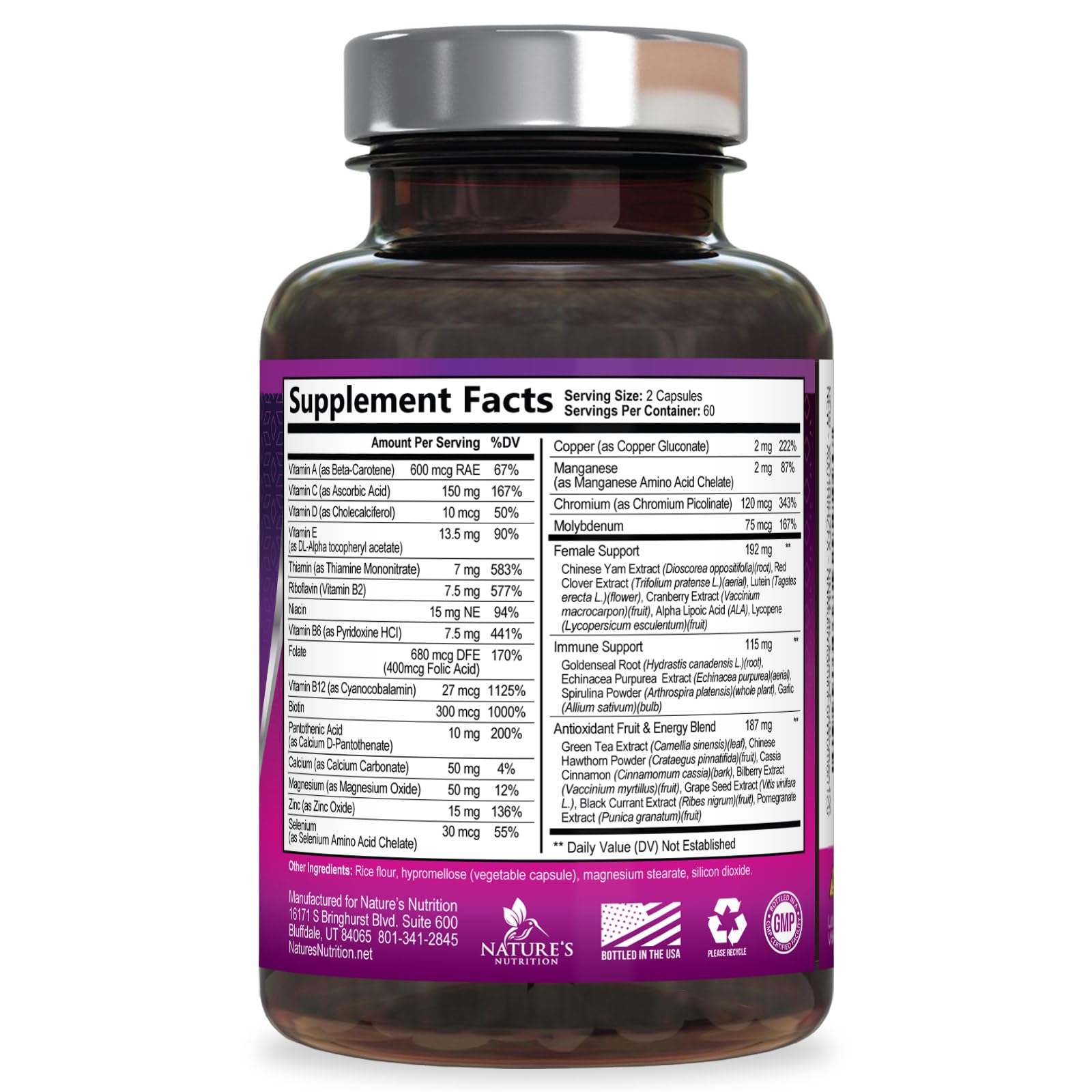 Multivitamin for Women - with Vitamins A, C, D, E, B6, B12, Zinc, Calcium & Magnesium, Womens Daily Multi Vitamin Multimineral Supplement for Bone Health, Energy & Immune Support - 120 Capsules Nature's Nutrition uk supplements