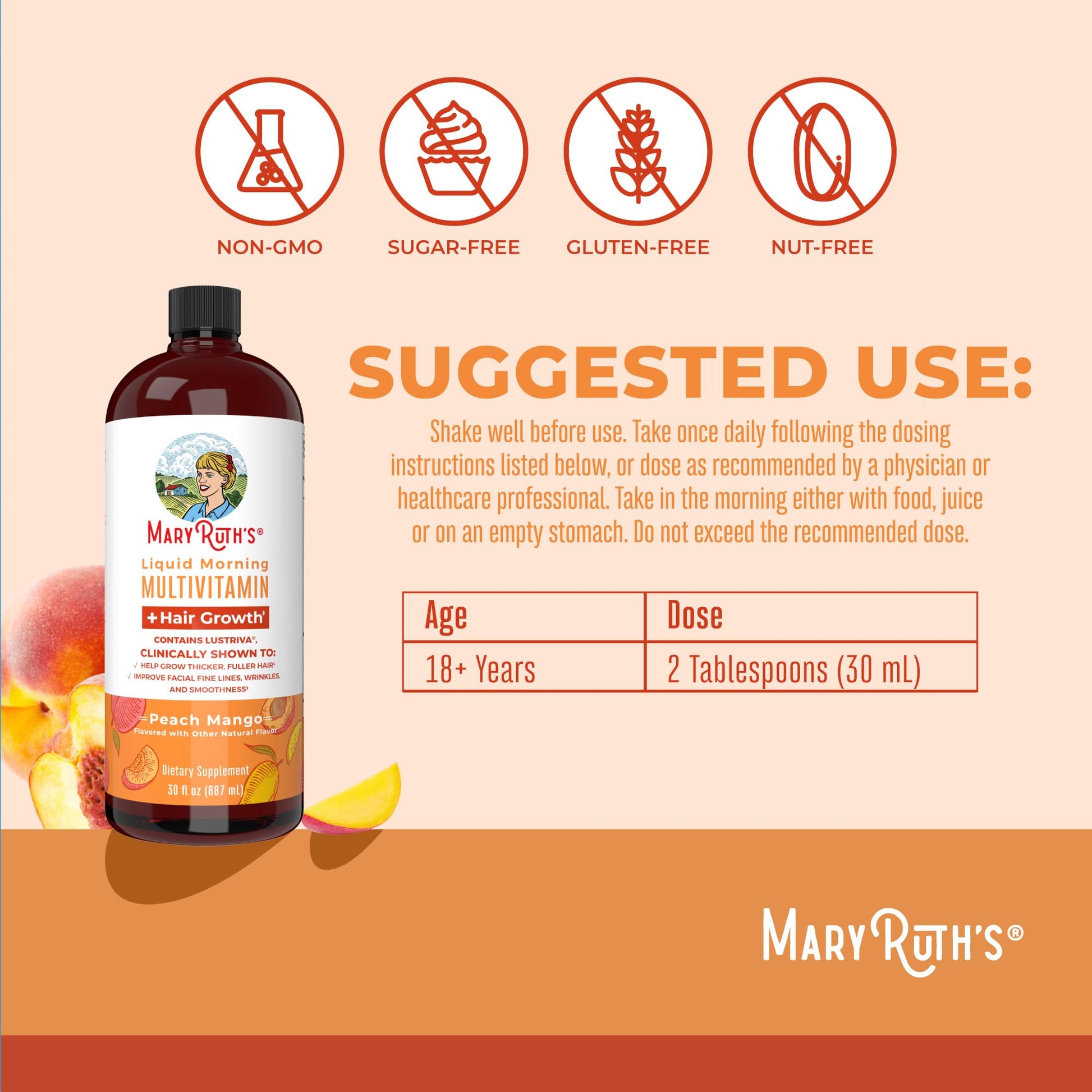 MaryRuth's Liquid Multivitamin+Hair Growth | Clinically Tested for Thicker Hair & Facial Wrinkles in Women | Biotin 10000mcg | Lustriva Hair Growth Supplement | MaryRuth Organics uk supplements