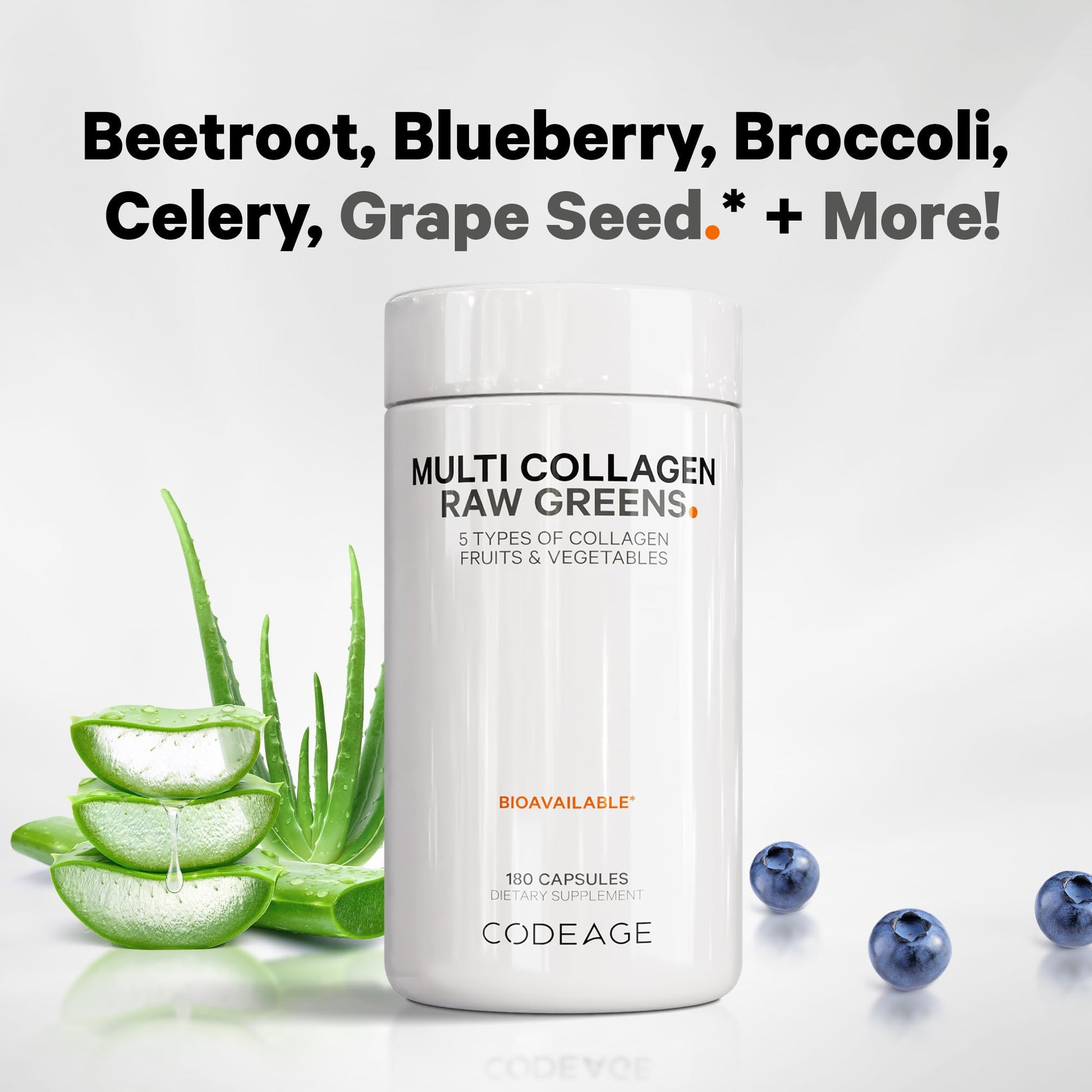 Codeage Multi Collagen Protein + Organic Raw Greens Superfood Capsules Supplement, 21 Fruits & Veggies, Grass-Fed Hydrolyzed Collagen Peptides, 5 Types All-in-One, 180 Count Codeage uk supplements