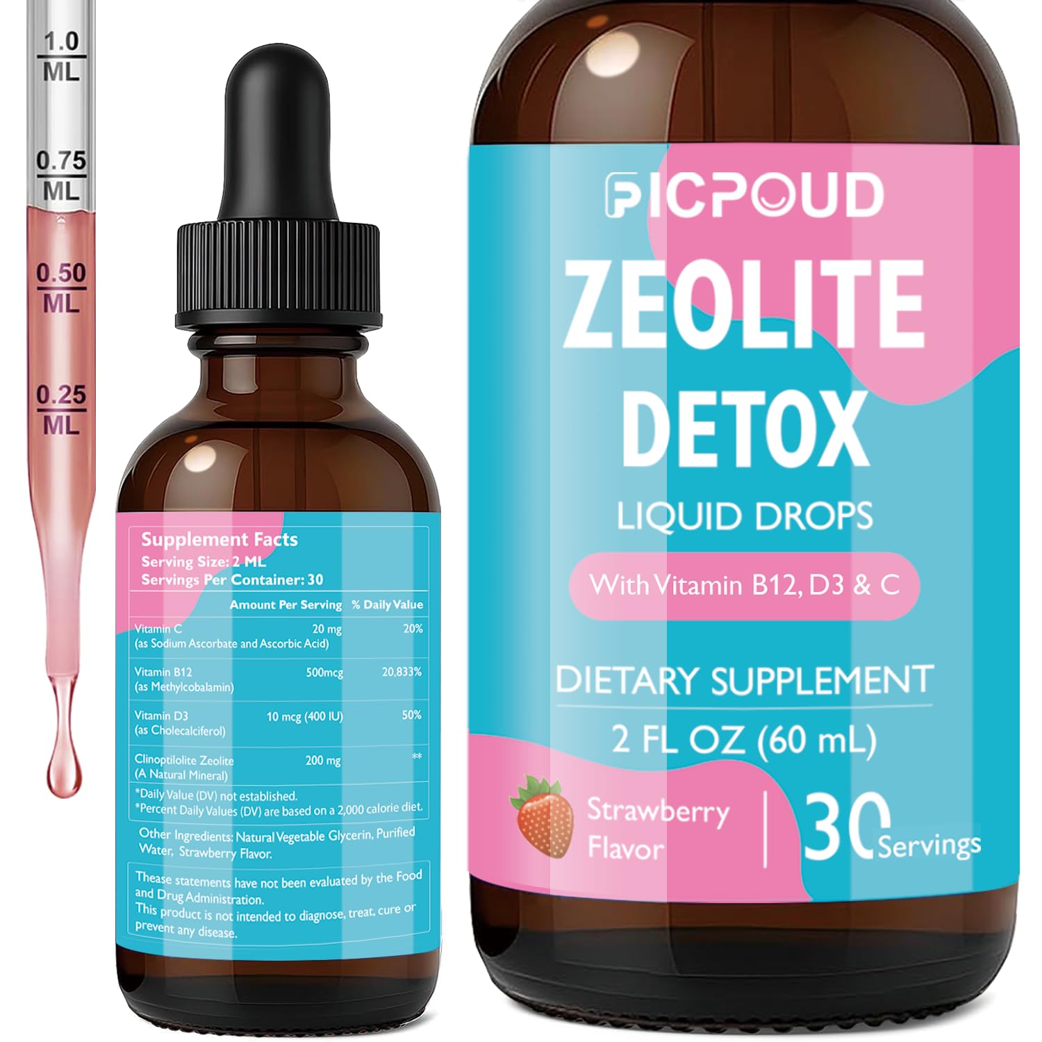 Ficpoud Zeolite Detox for Kids & Adults – Pure Zeolite clinoptilolite Liquid Drops with Vitamin B12, C & D3 – Gentle Daily Cleanse for Gut, Immune, Energy & Speech Support, Strawberry Flavor, 2 Fl Oz Ficpoud uk supplements