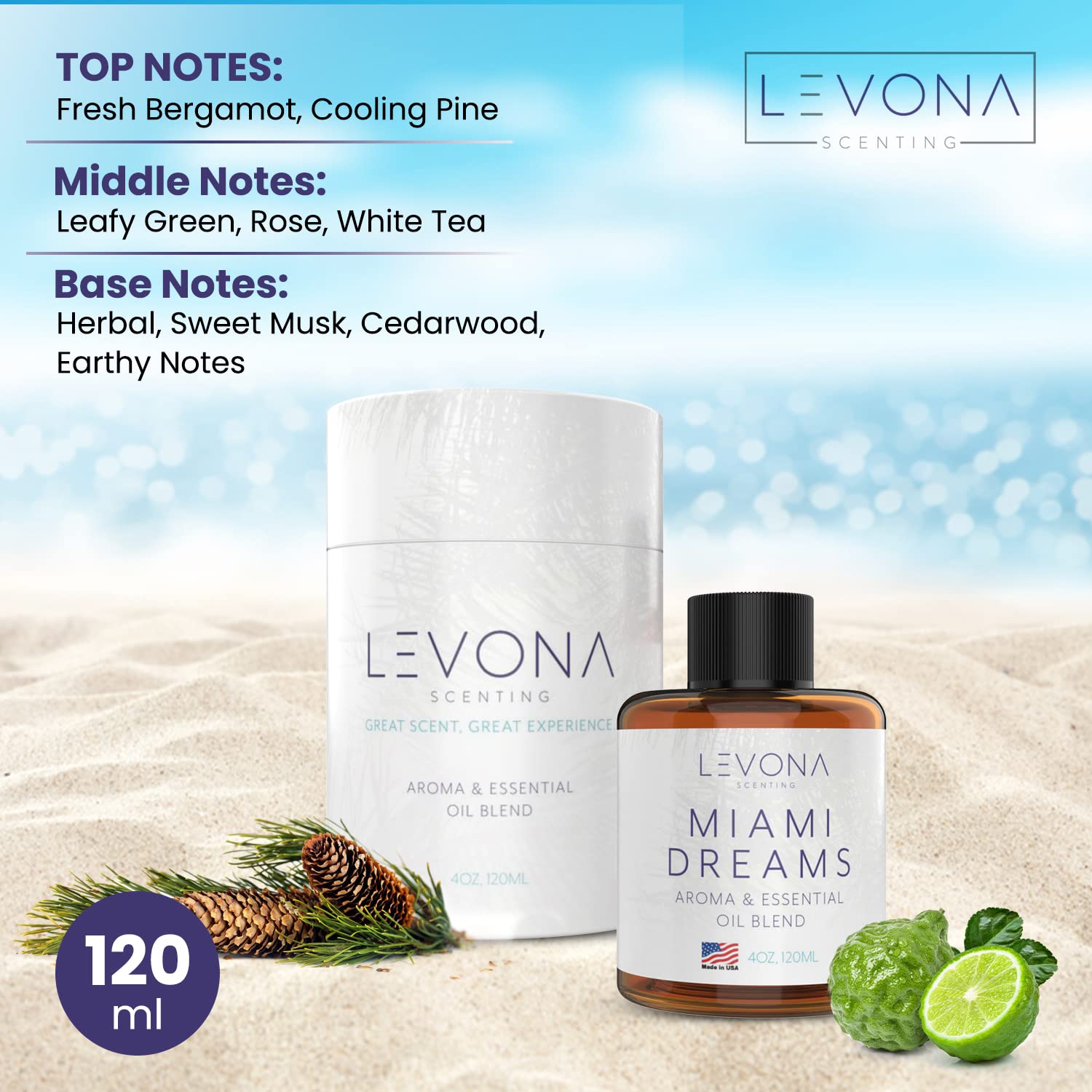 Levona Scent Essential Oils for Diffusers for Home: Miami Dreams Hotel & Home Luxury Scents Fragrance Oil LEVONA SCENT uk supplements