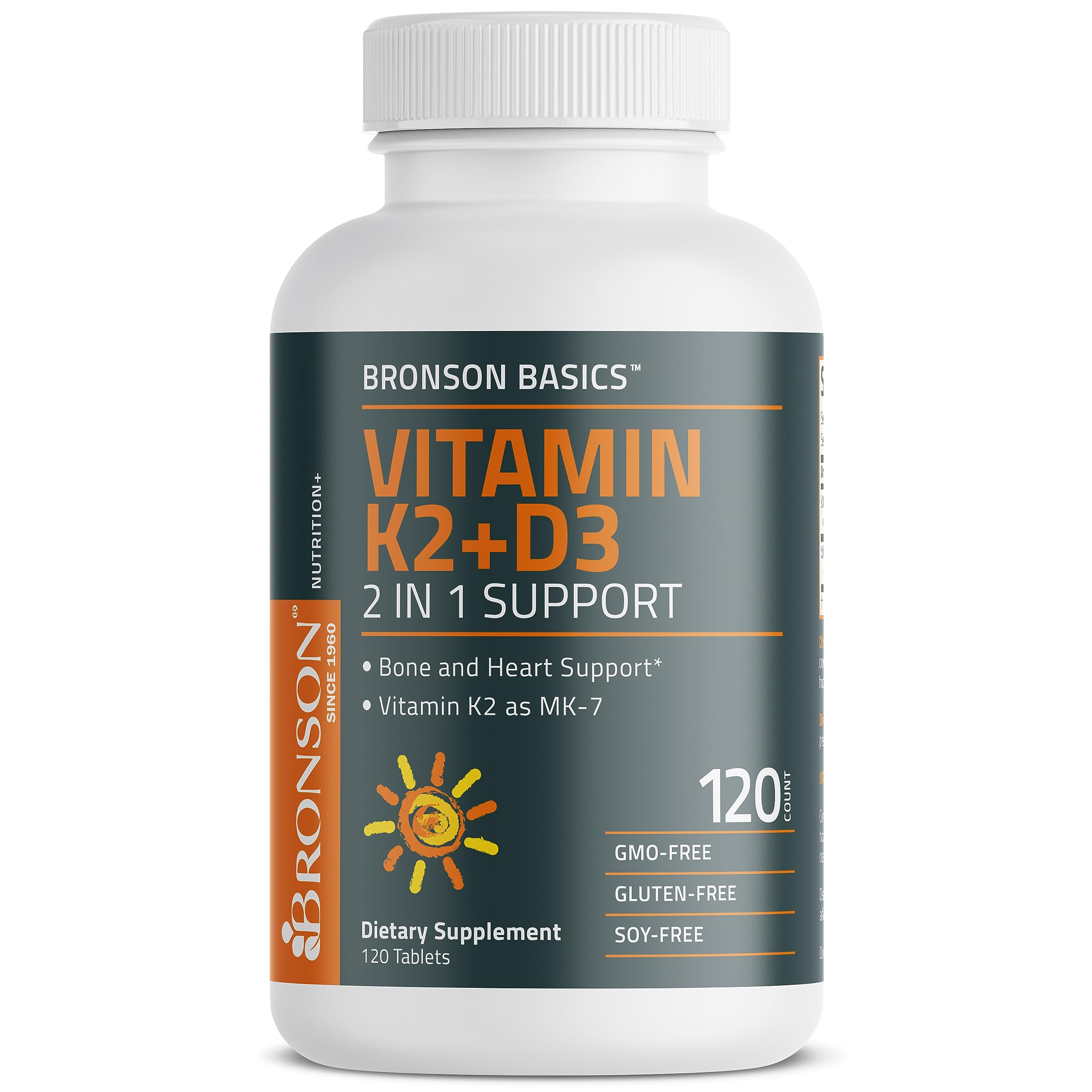 Bronson Basics Vitamin K2 D3 (MK7) Supplement Non-GMO Formula 5000IU (125 mcg) Bronson uk supplements