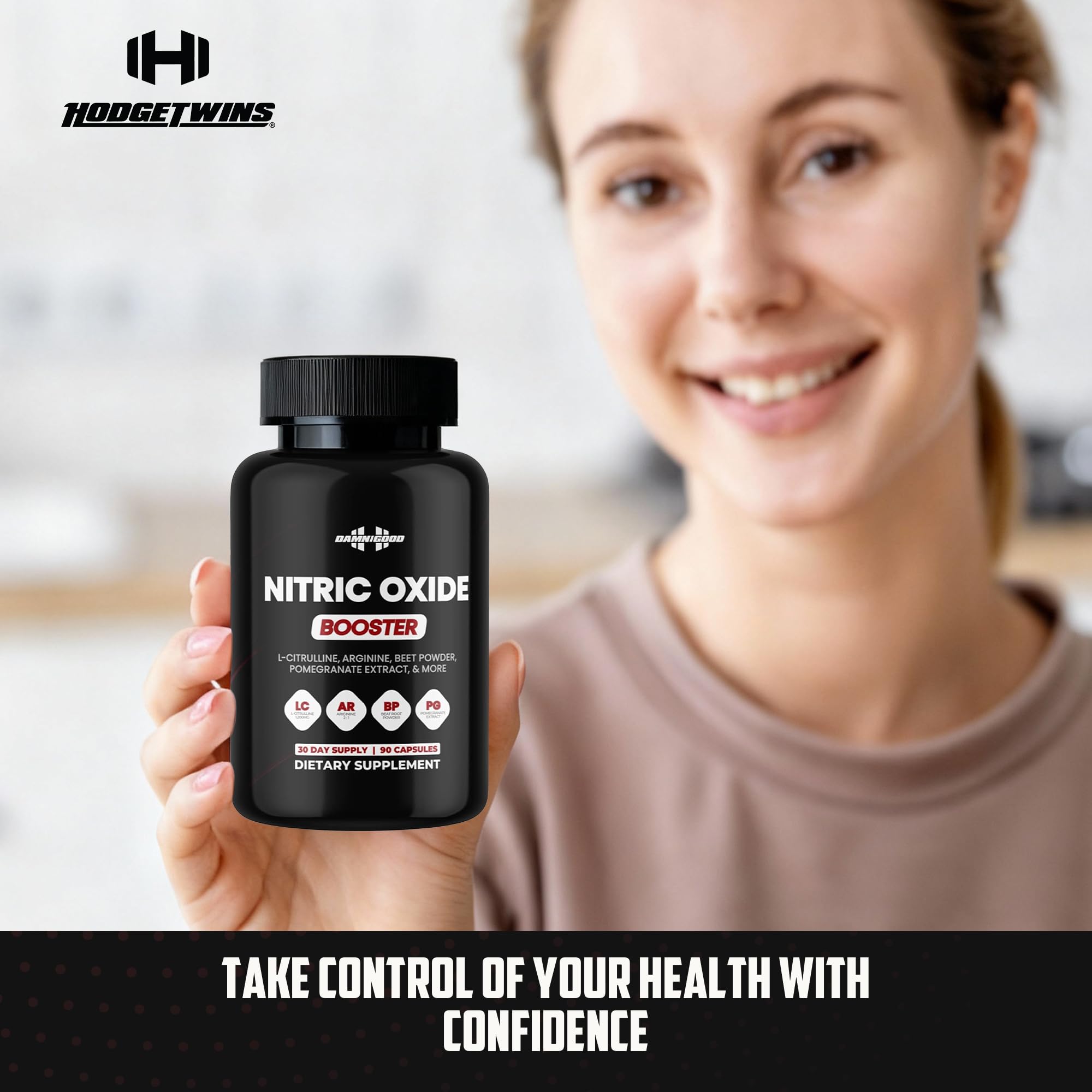 DAMN GOOD The Hodge Twins Nitric Oxide Booster – Beet Root Nitric Oxide & Arginine Citrulline Supplement, Pomegranate Blend for Workout Drive, Endurance Support & Pump Power - 90 Capsules DAMN GOOD uk supplements
