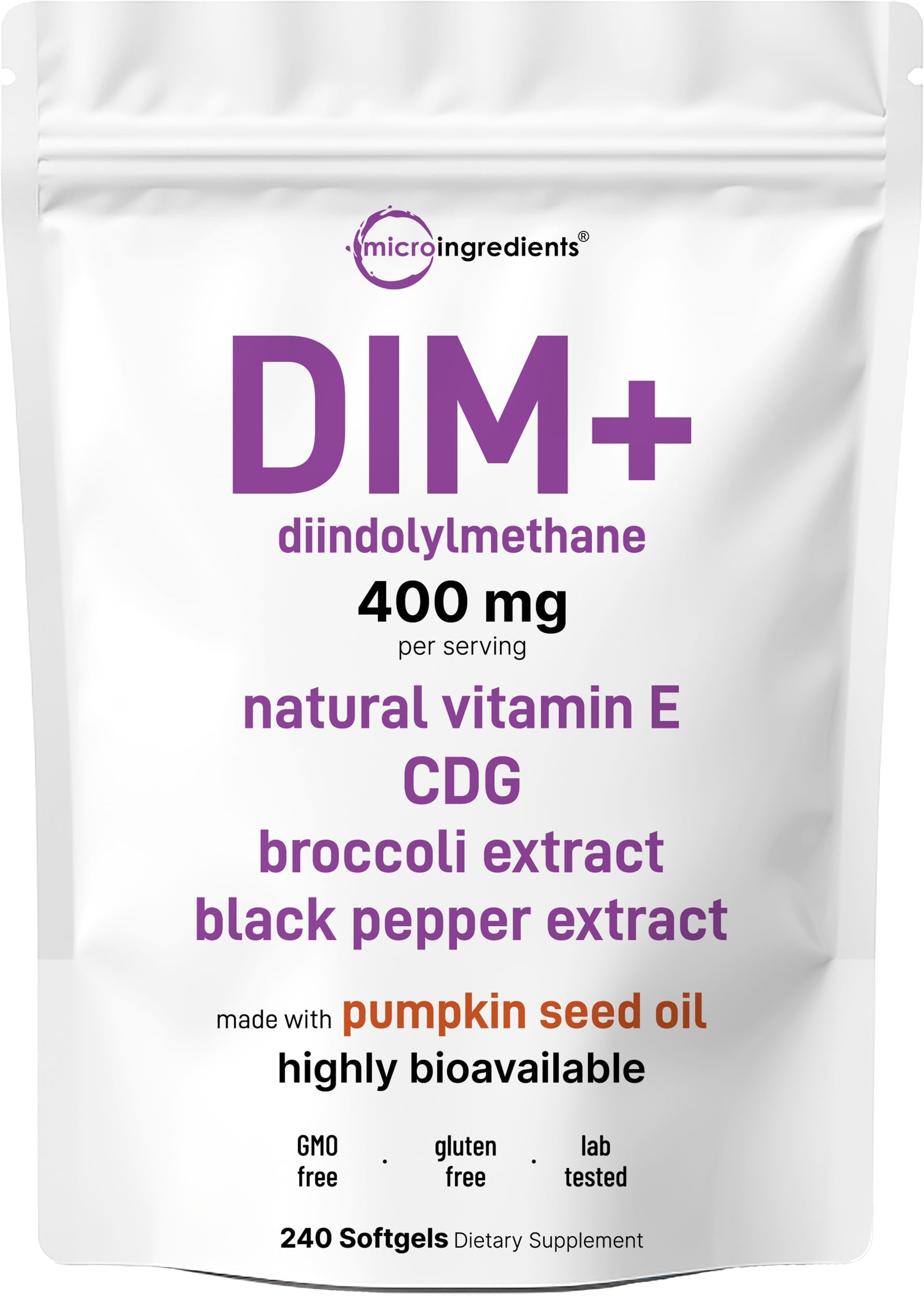 Micro Ingredients DIM+ Supplement 400mg for Men & Women | 240 Softgels with Pumpkin Seed Oil | Highly Bioavailable 7-in-1 Complex with Vitamin E, CDG, Broccoli & Black Pepper Extract Micro Ingredients uk supplements