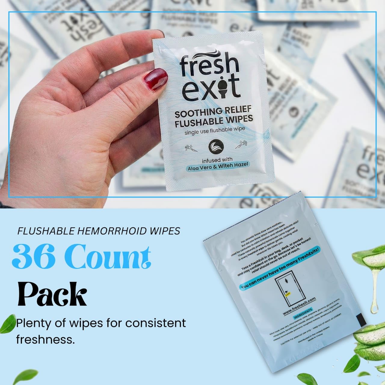 FreshExit Flushable Hemorrhoid Wipes – 36 Count – Individually Wrapped with Witch Hazel & Aloe Vera, Large Discreet Travel Wipes for Adults, Soothing & Gentle on Skin FreshExit uk supplements