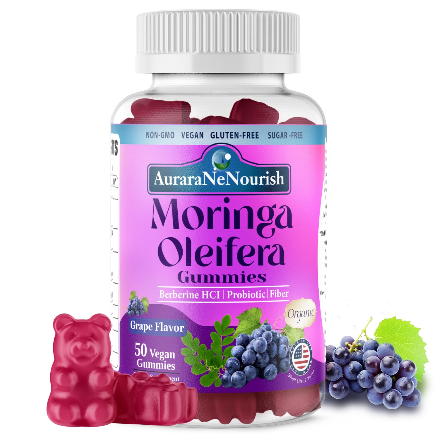 AuraraNeNourish Organic Moringa Oleifera Gummies for Women & Men, 8-in-1 Superfood Blend w. Berberine HCl & Moringa Leaf Extract for GLP-1 Support & Energy Immune Joint & Gut Health Sugar-Free AuraraNeNourish uk supplements
