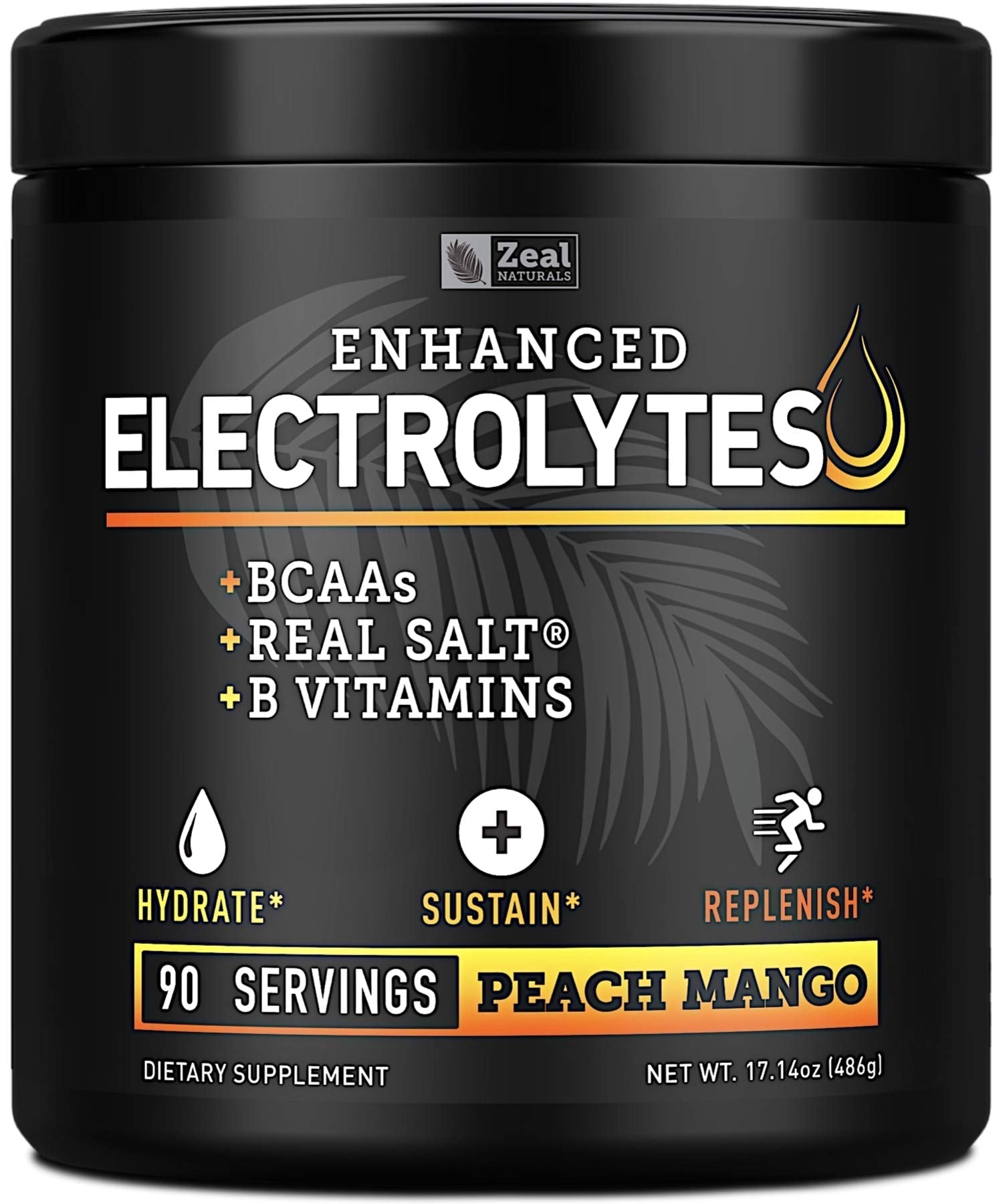 Enhanced Electrolyte Powder (Peach Mango | 90ct.) + BCAA, B-Vitamins & Real Salt Zeal Naturals uk supplements