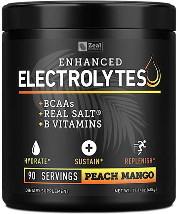Enhanced Electrolyte Powder (Peach Mango | 90ct.) + BCAA, B-Vitamins & Real Salt Zeal Naturals uk supplements