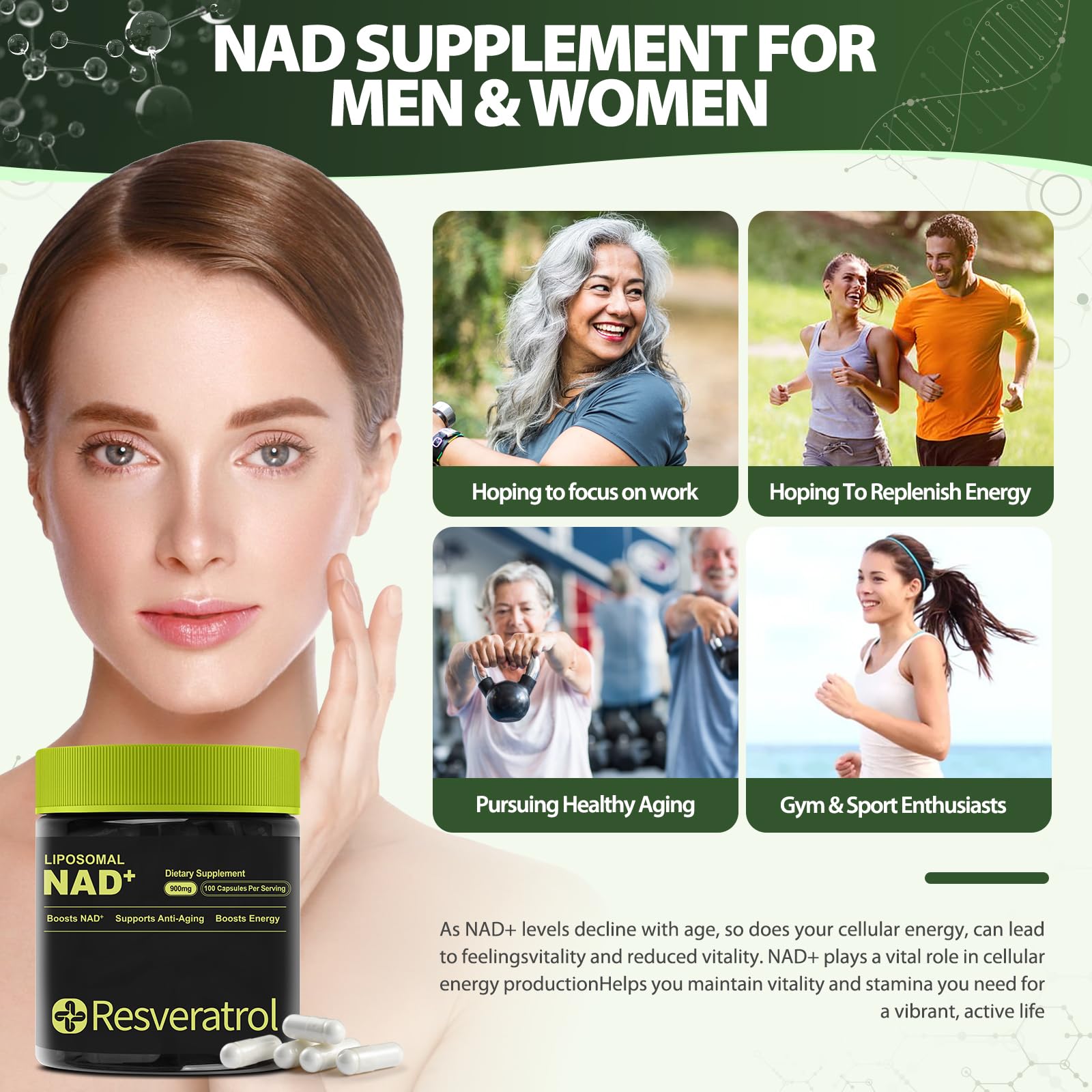 BOSNETHUINH NAD+ Supplement, NAD Nicotinamide Riboside Resveratrol, Liposomal NAD - NMNH Supplement Alternative for Anti-Aging, Mental Clarity & Cellular Energy 100 Capsules BOSNETHUINH uk supplements