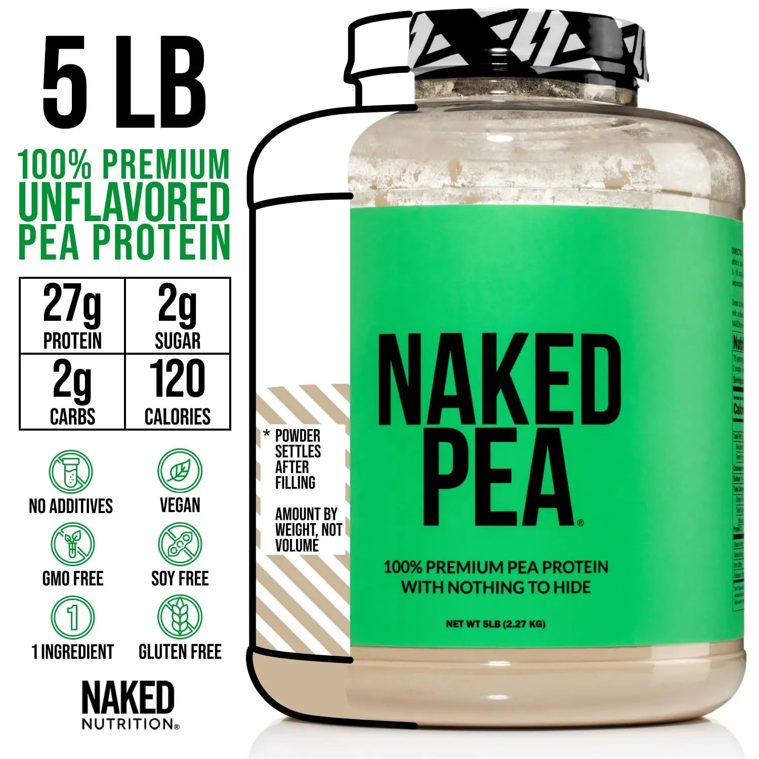 NAKED Pea - 5LB 100% Pea Protein Powder from North American Farms - Unflavored Vegan Pea Protein Isolate - NSF Certified, Plant Protein Powder, Easy to Digest - 76 Servings NAKED uk supplements