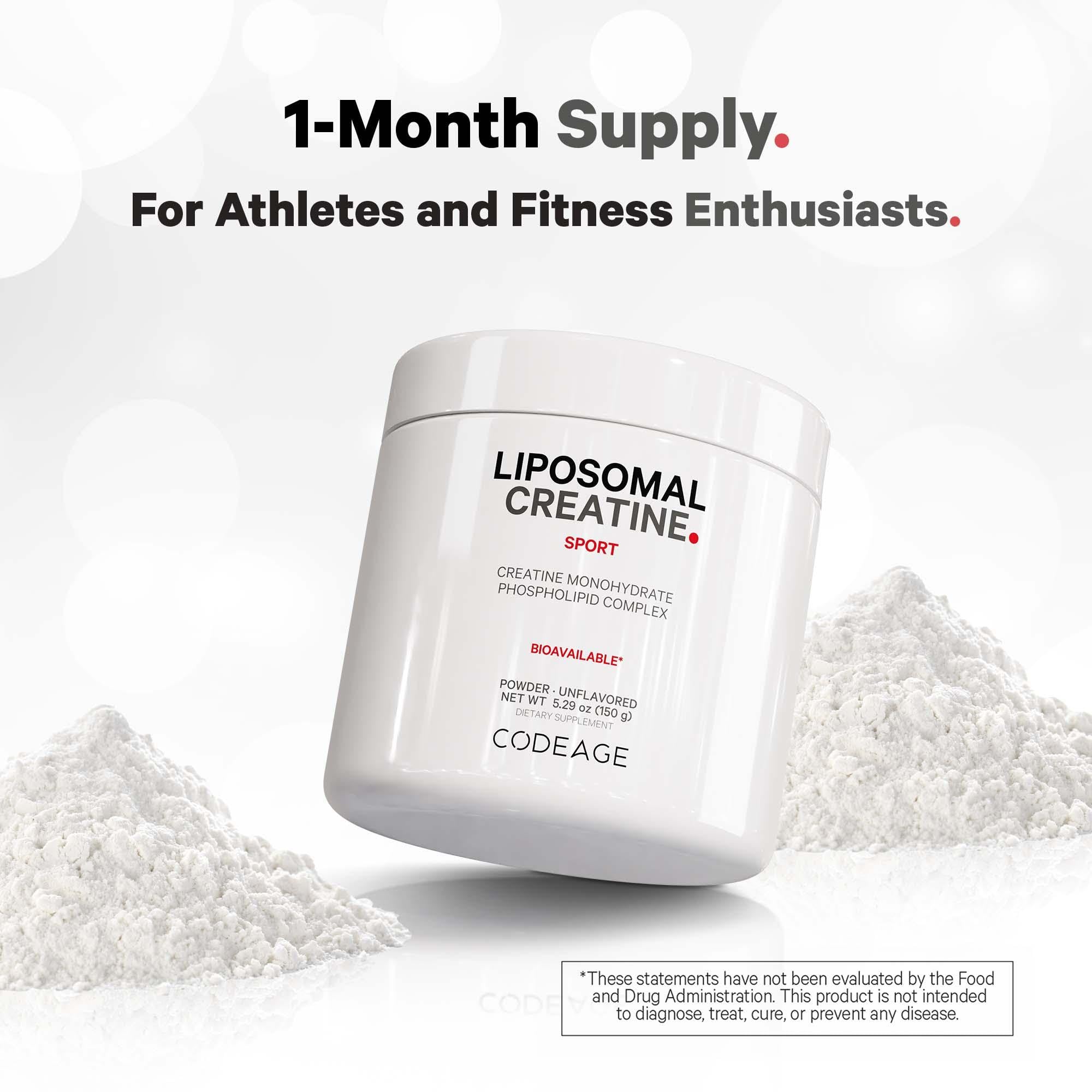 Codeage Liposomal Creatine Powder Supplement, Pure Creatine Monohydrate 5000mg, Pre Workout & Post Workouts - Unflavored Creatine, Micronized Creatine Powder - Creatinine for Sports - 30 Servings Codeage uk supplements