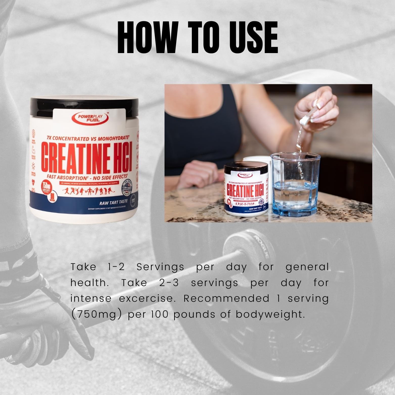 CREATINE HCl Powder for Men and Women, Muscle Strength, Brain Performance, Heart Health & Immune Support - Raw Tart Taste, 90 Servings POWER PLAY FUEL uk supplements