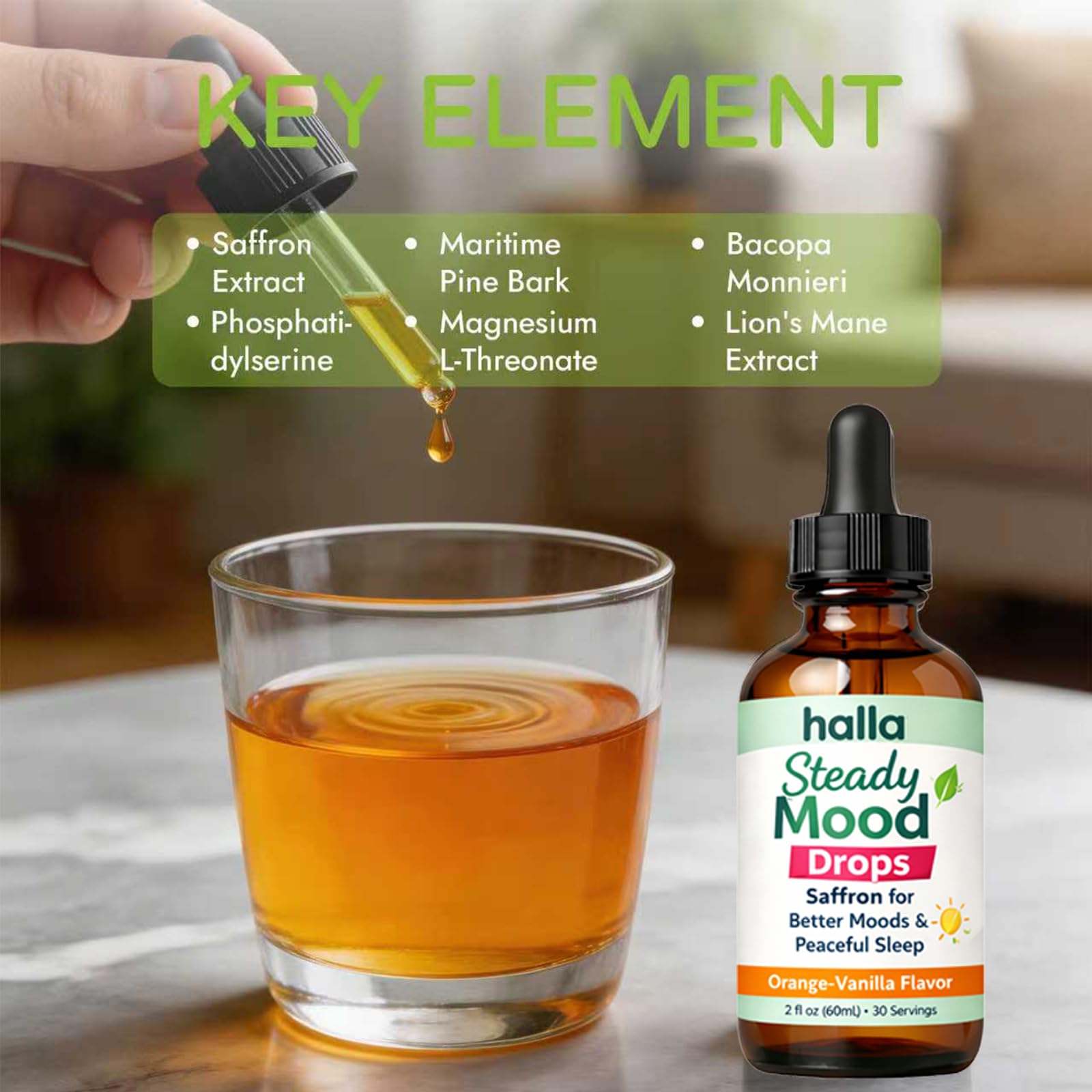 ReviveNerve Halla Steady Mood Drops, with Pine Bark Extract, Orange-Vanilla Flavor - Promotes Mood, Focus, Attention & Sleep Support - Liquid Drops(1pcs) ReviveNerve uk supplements