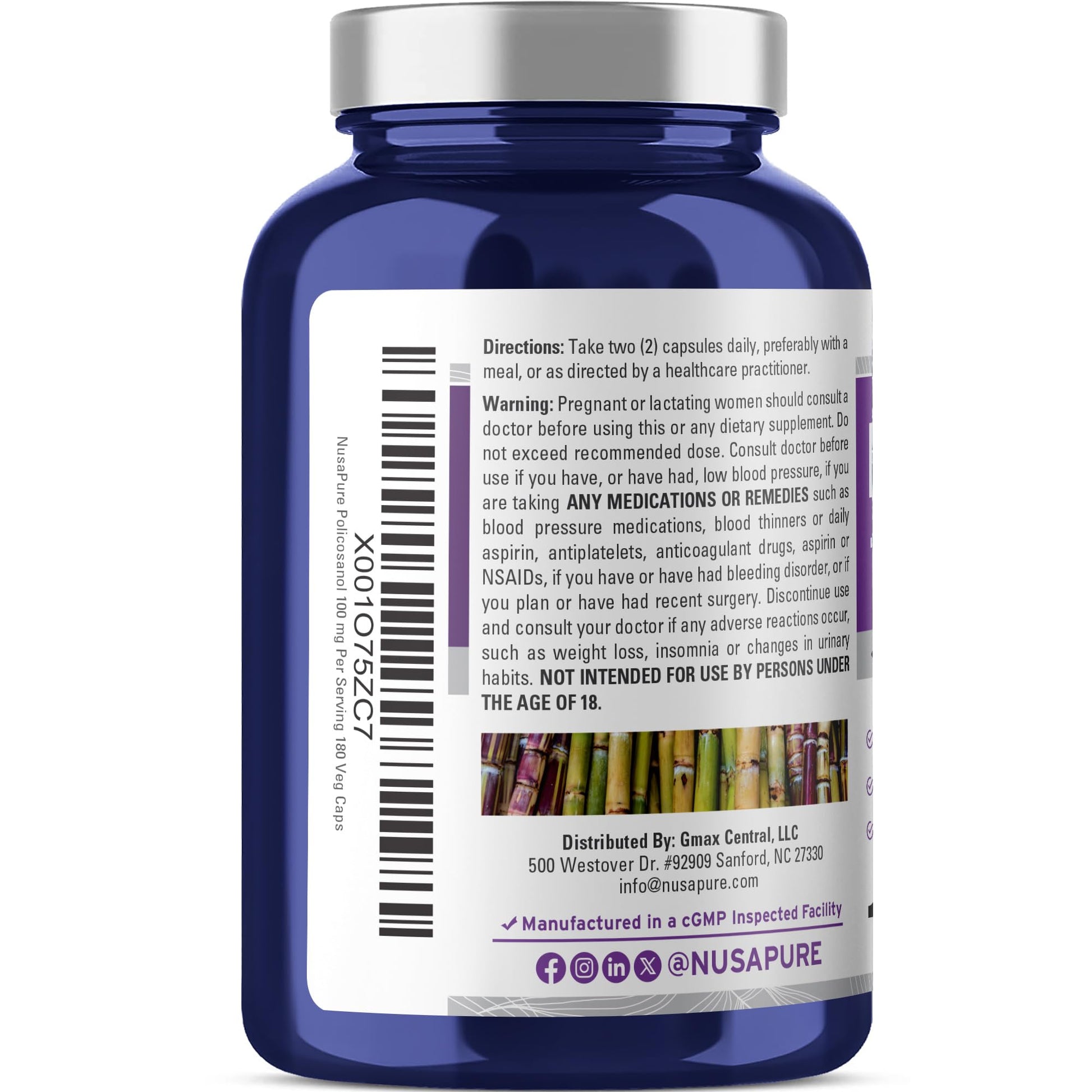 NusaPure Policosanol 100mg 180 Veggie Capsules (Vegan, Non-GMO) NusaPure uk supplements