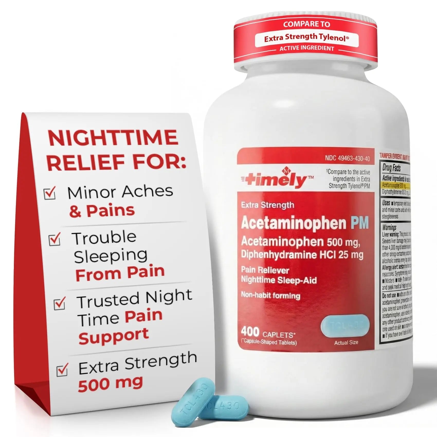 TIME-Cap Labs 400 Caplets Extra Strength Acetaminophen 500mg PM & Diphenhydramine HCl 25mg - PM Pain Reliever & Sleep Aid, Helps with Occasional Headaches & Minor Aches & Pains TIME-CAP LABS, INC. uk supplements