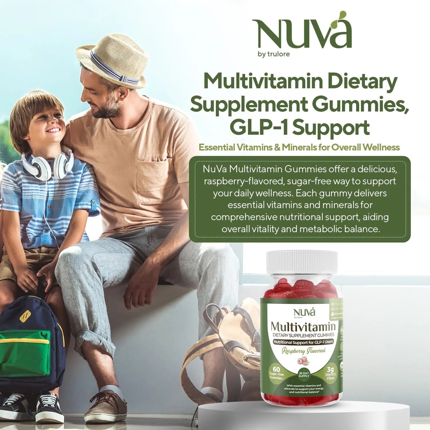 NuVa GLP-1 Support Multivitamin Gummies for Men & Women: Raspberry, Sugar-Free, 3g Fiber for Digestion & Gut Health NuVa uk supplements