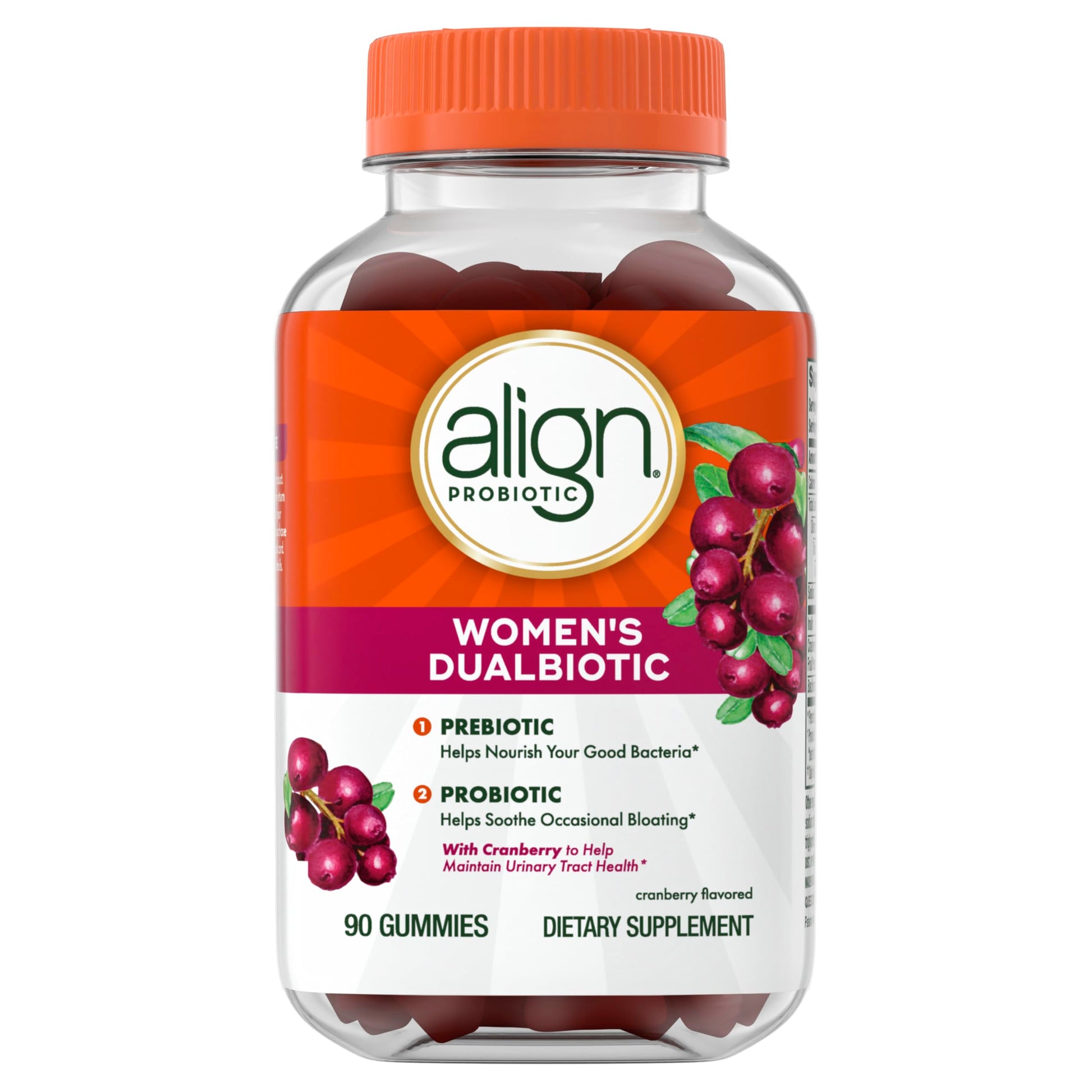 Align Probiotic, Women's Dualbiotic, Womens Probiotic Gummies, Prebiotics and Probiotics for Women, with Cranberry for Urinary Tract Health*, Cranberry Flavor, 90 Gummies Align uk supplements