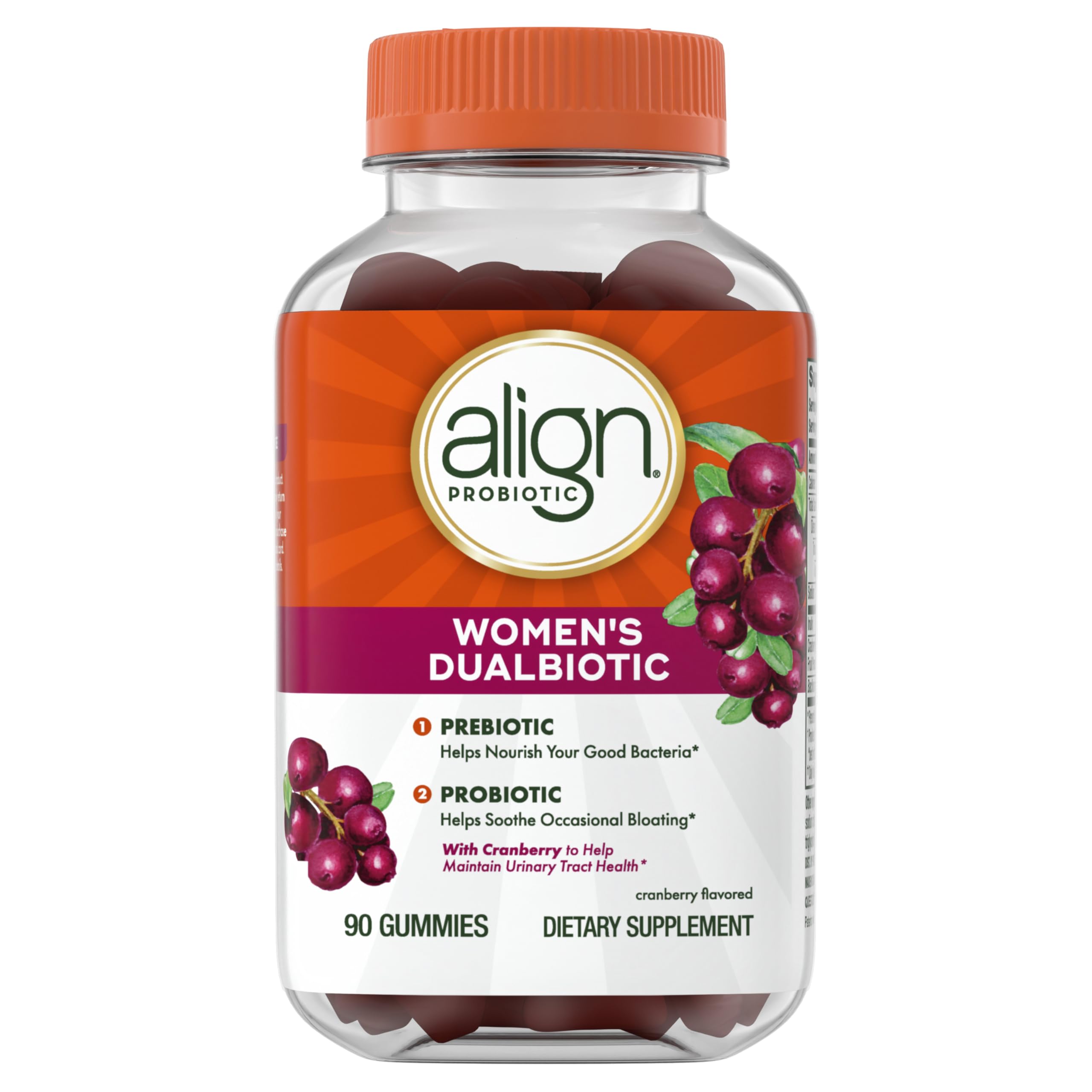Align Probiotic, Women's Dualbiotic, Womens Probiotic Gummies, Prebiotics and Probiotics for Women, with Cranberry for Urinary Tract Health*, Cranberry Flavor, 90 Gummies Align uk supplements