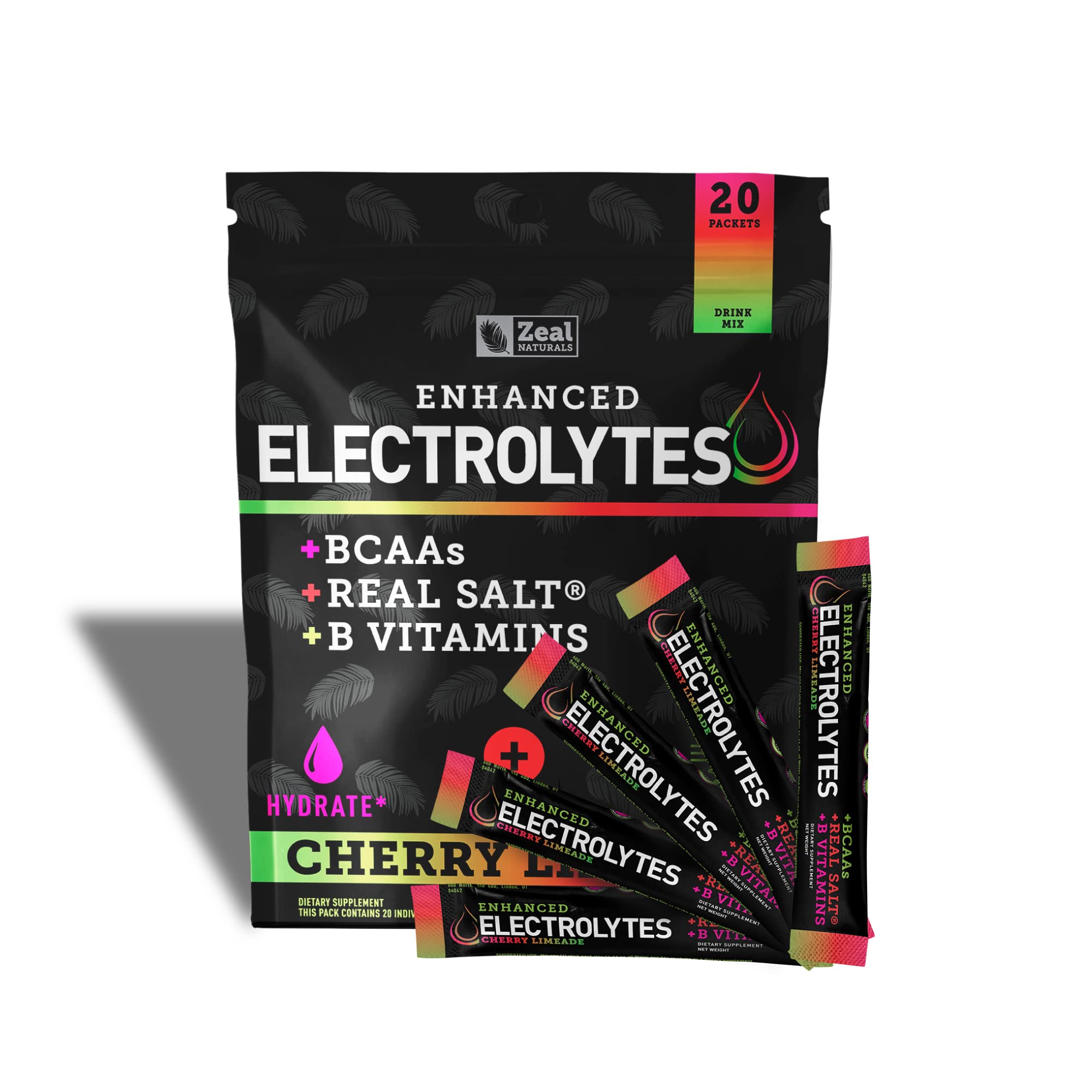 Enhanced Powder Stick Packs (Cherry Limeade- 20 Packets) Sugar Free + BCAA B Zeal Naturals uk supplements