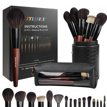 Makeup Brushes 16 Pcs Makeup Brush Set Professional, Wood Handle Travel Make Up Brushes Set with Case, Premium Cruelty-Free Synthetic Fiber Hair Makeup Brush Kit with Holder Zylsnice uk supplements