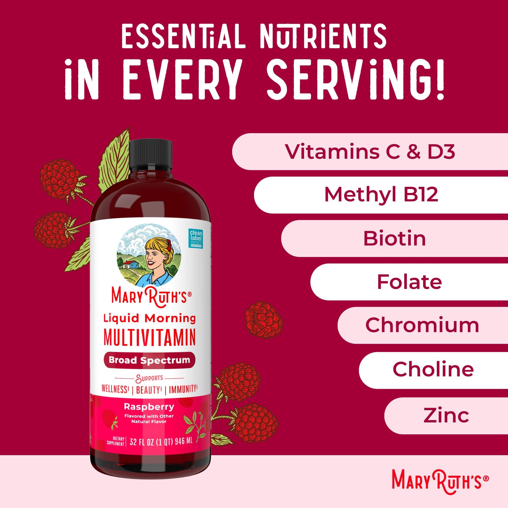 MARYRUTH'S Liquid Morning Multivitamin for Women, Men & Kids | Vitamin A C D E B6 B12 Biotin Zinc | Beauty | Vegan | Non-GMO | Gluten Free | 32 Servings MARYRUTH'S uk supplements
