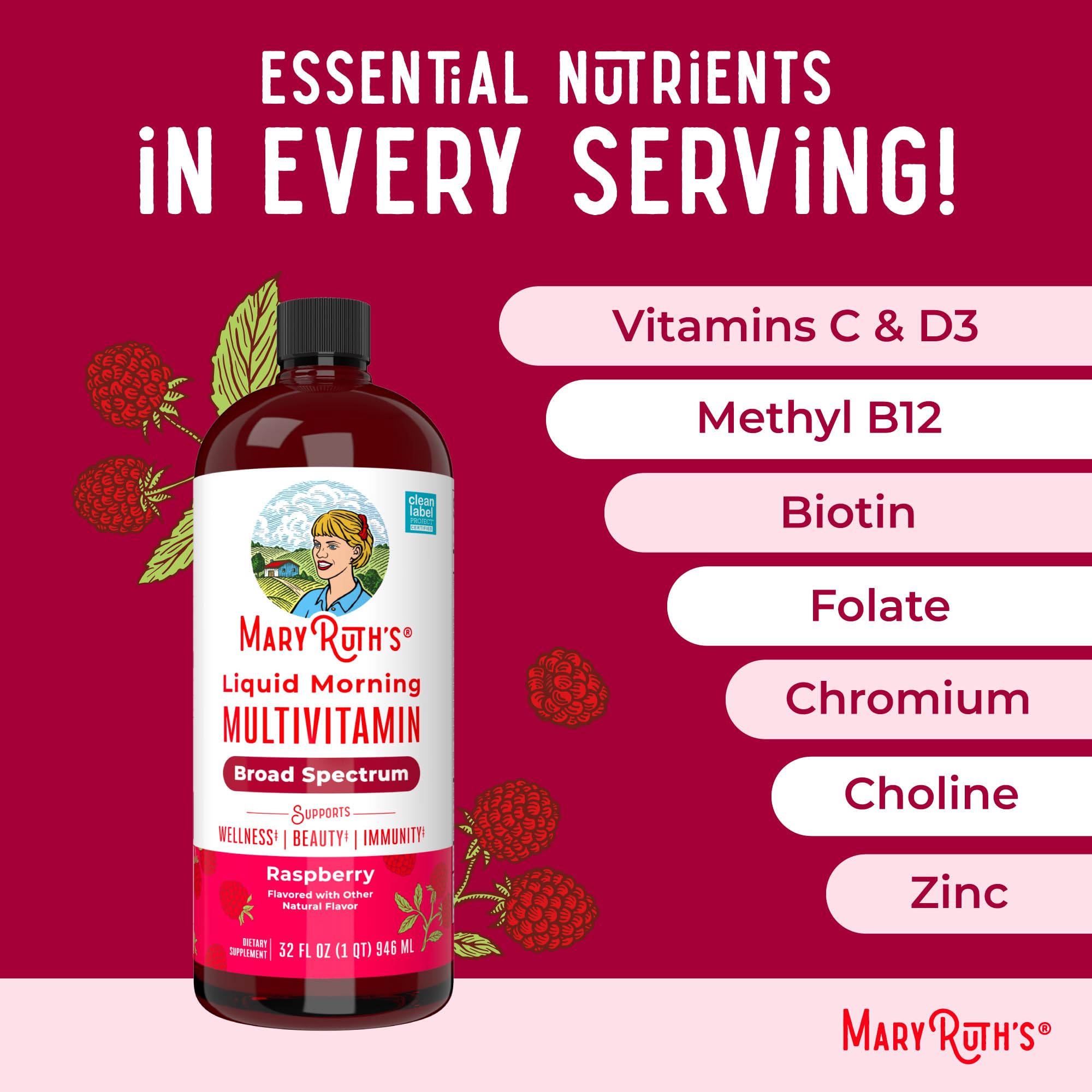 MARYRUTH'S Liquid Morning Multivitamin for Women, Men & Kids | Vitamin A C D E B6 B12 Biotin Zinc | Beauty | Vegan | Non-GMO | Gluten Free | 32 Servings MARYRUTH'S uk supplements