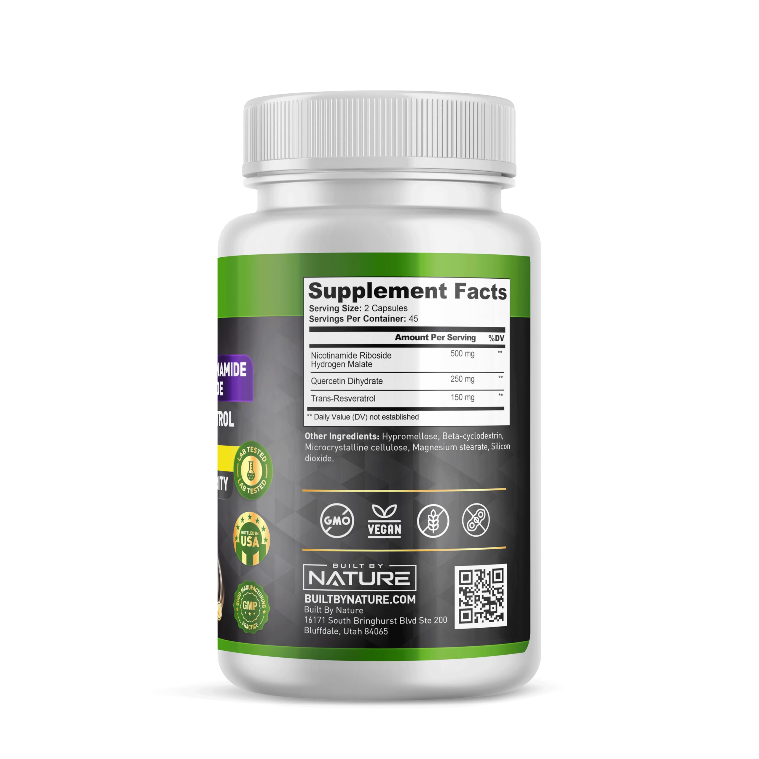 Built by Nature NAD Supplement – NAD+ Nicotinamide Riboside with Resveratrol & Quercetin 900mg Formula – NMN Alternative Supplement for Energy, Cellular Health & Anti-Aging – 90 Capsules Built by Nature uk supplements