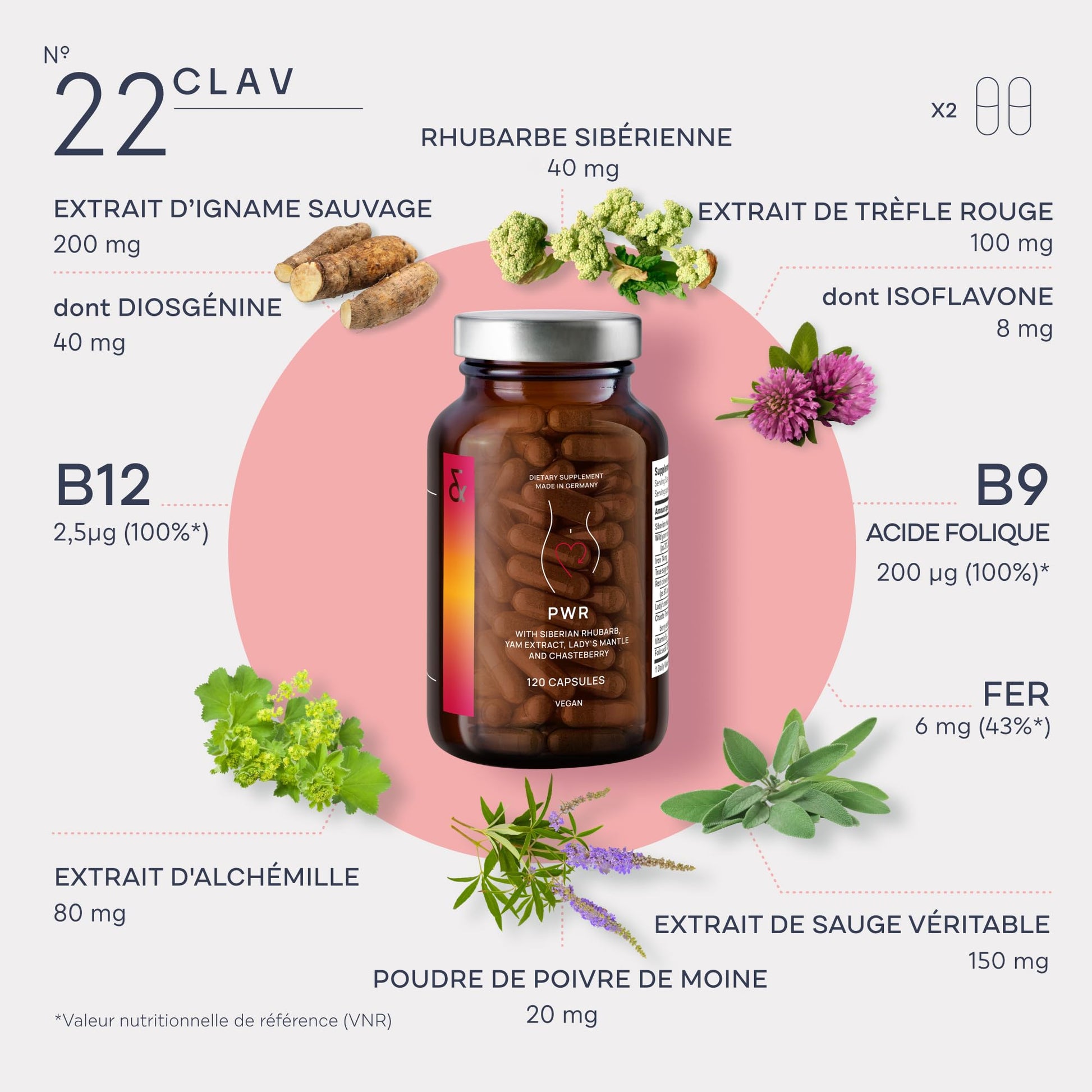 CLAV® Natural Hormone Balance for Women - PMS Relief with Siberian Rhubarb, Wild Yam & Vitex Berry - Vegan Menstrual Regulator Supplement - 120 Capsules CLAV uk supplements