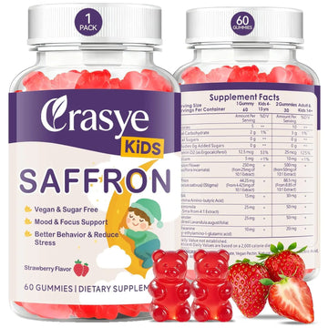Crasye Saffron Gummies for Kids 100% Pure Organic Saffron Extract Sugar Free Saffron Supplements Gummy for Children Calm Mood & Focus - 60 Gummies Crasye uk supplements